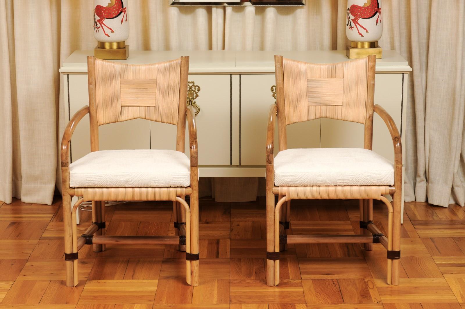 Superbo set di 12 sedie da pranzo in canna merbau ALL ARMS di John Hutton per Donghia in vendita 9
