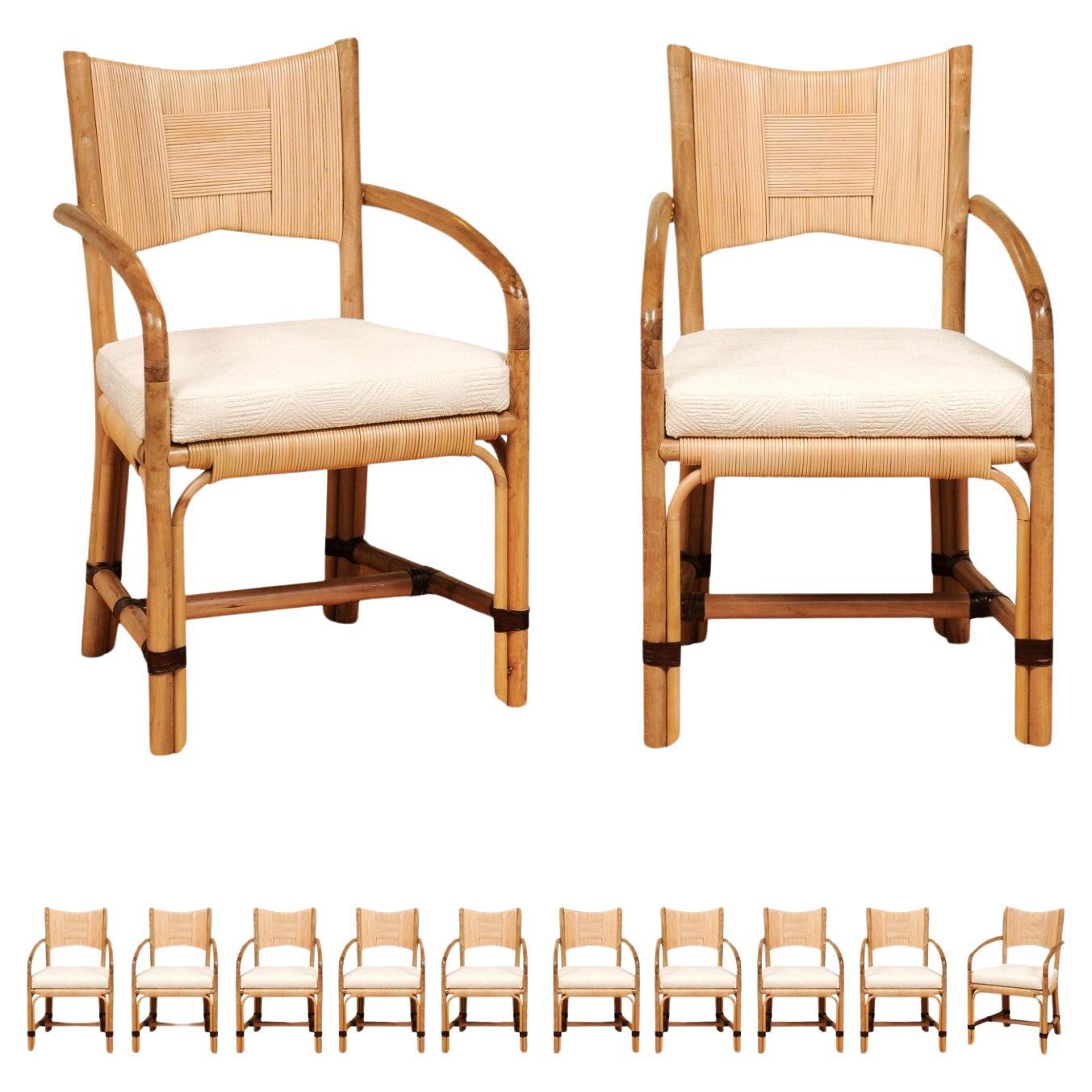 Magnífico Juego de 12 Sillas de Comedor de Caña de Merbau de John Hutton para Donghia