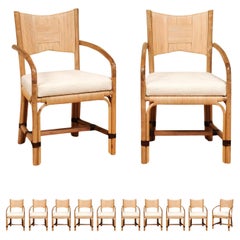 Superb ALL ARMS Set of 12 Merbau Cane Dining Chairs by John Hutton for Donghia