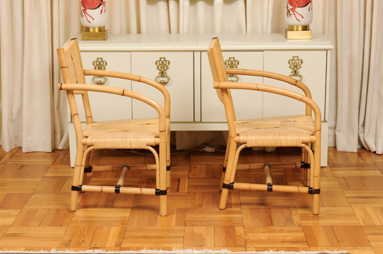 Superbo set di 12 sedie in rattan di canna merbau ALL ARMS di John Hutton per Donghia in vendita 4