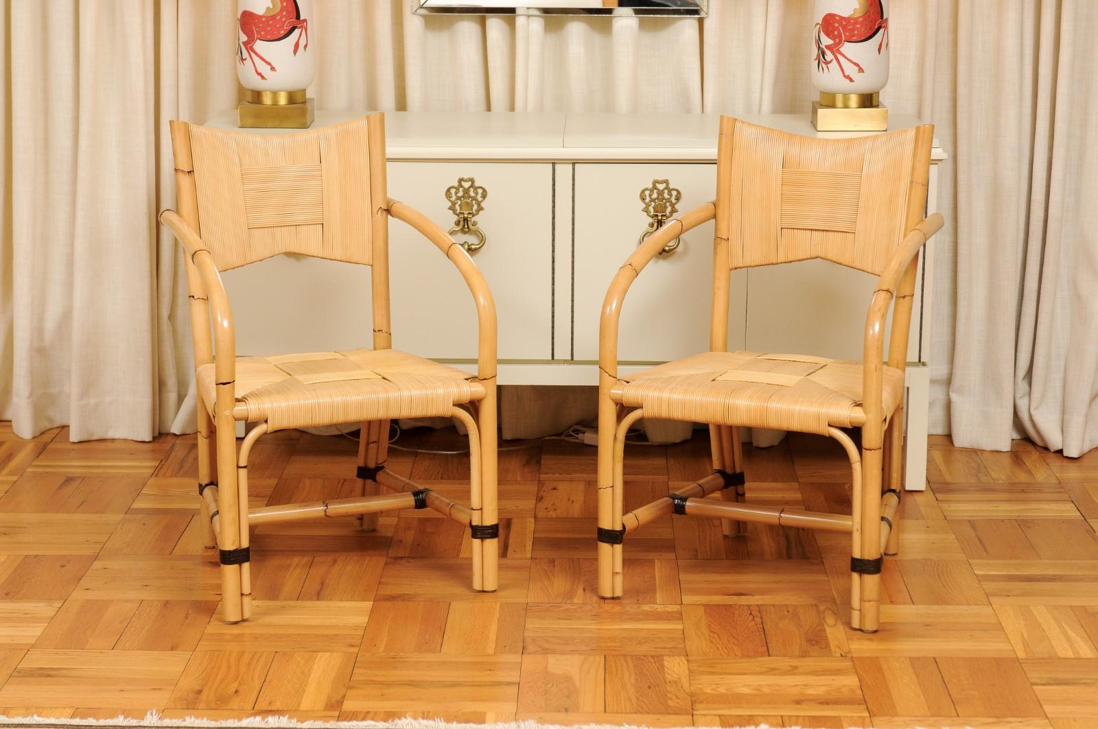 Superbo set di 12 sedie in rattan di canna merbau ALL ARMS di John Hutton per Donghia in vendita 9