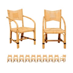 Superb ALL ARMS Set of 12 Merbau Cane Rattan Chairs by John Hutton for Donghia