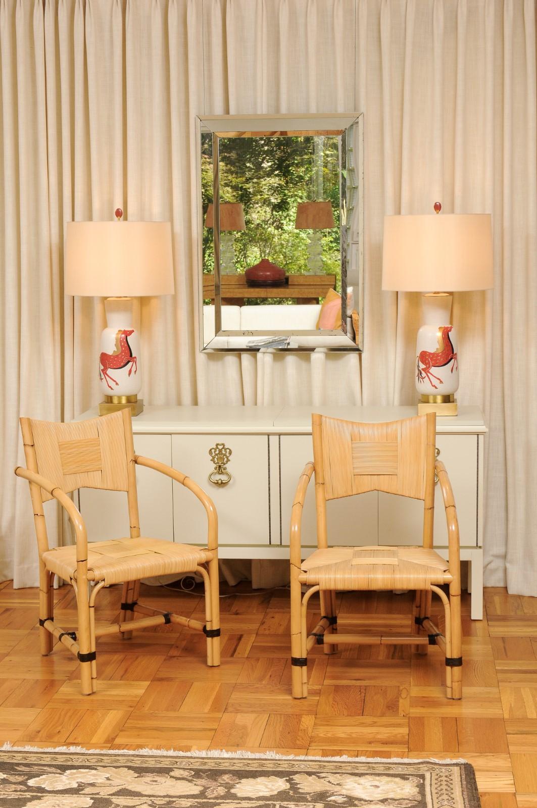 Americano Superbo set di 12 sedie in rattan di canna merbau ALL ARMS di John Hutton per Donghia in vendita
