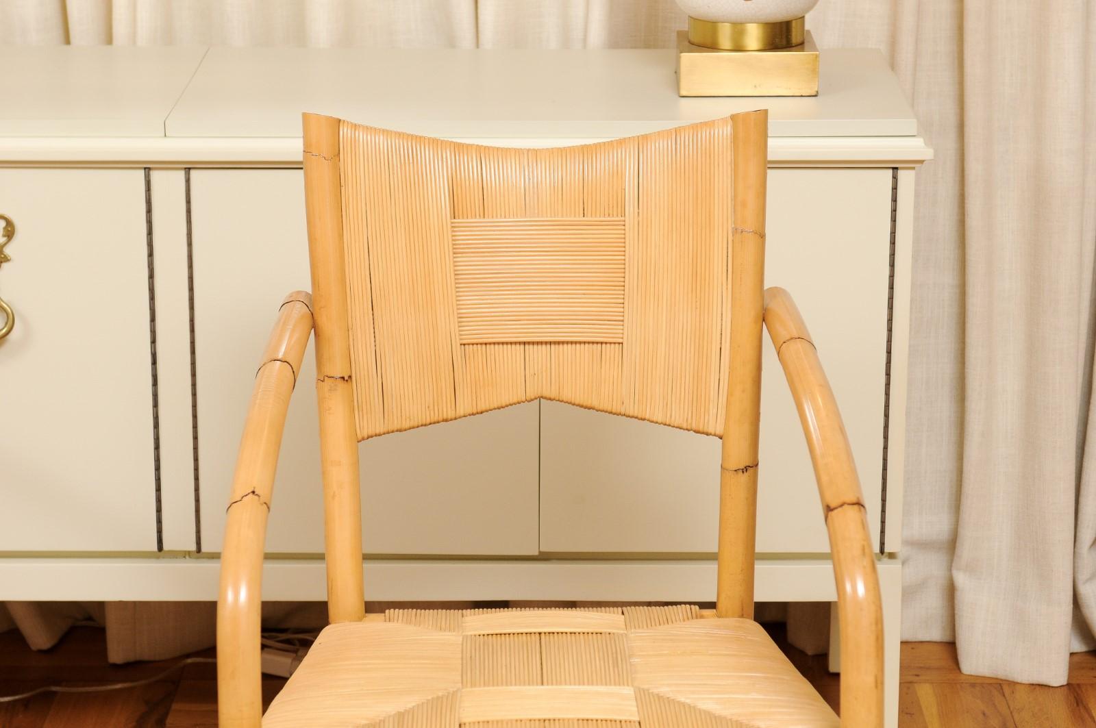 Fine XX secolo Superbo set di 12 sedie in rattan di canna merbau ALL ARMS di John Hutton per Donghia in vendita