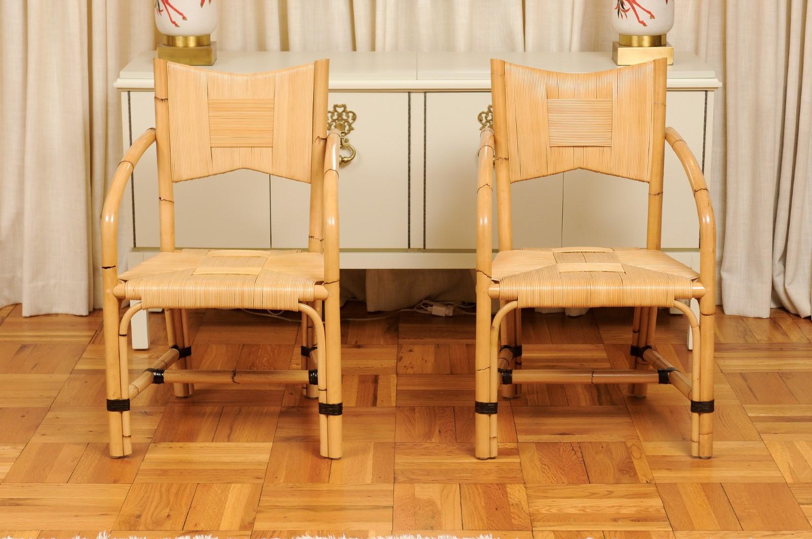 Superbo set di 12 sedie in rattan di canna merbau ALL ARMS di John Hutton per Donghia in vendita 2