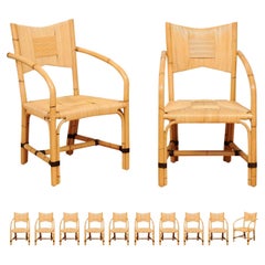 Hervorragender ALL ARMS-S-Set von 12 Merbau-Rattanstühlen aus Rohr von John Hutton für Donghia