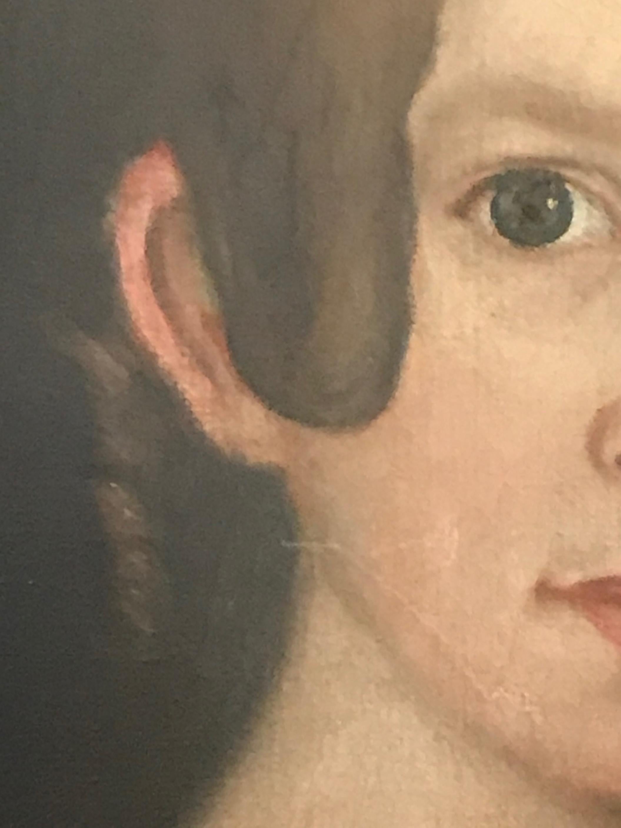 Dipinto a mano Superbo ritratto d'arte popolare americana di Ammi Phillips, circa 1840 in vendita