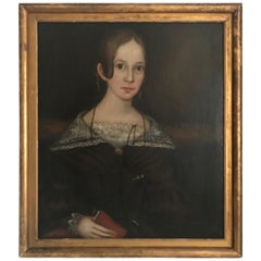 Superbe peinture de portrait d'art populaire américain d'Ammi Phillips, vers 1840