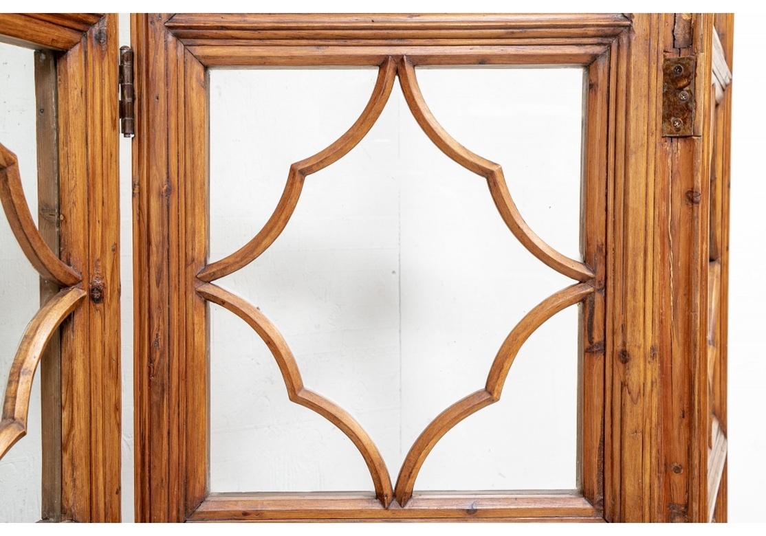 Hand-Carved Superb and Architectural Chinese Carved Wood and Glass Four-Panel Screen For Sale