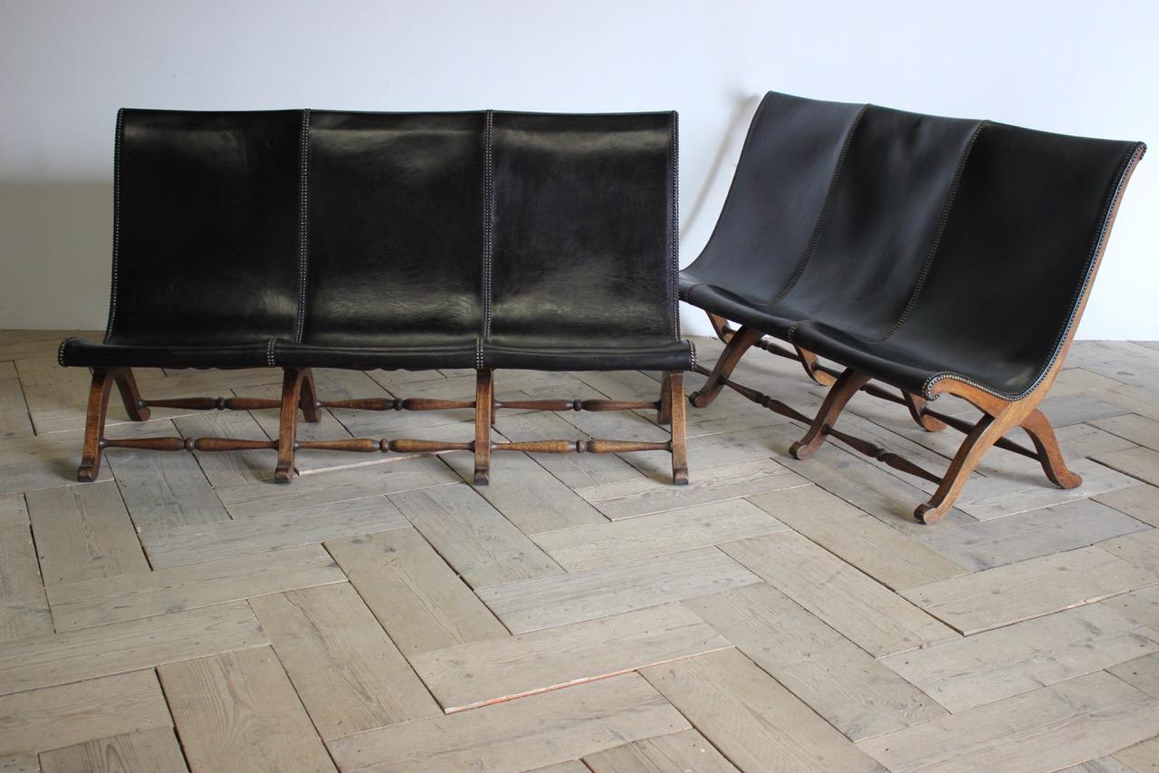 Superb and Comfortable Pair of 1960s Spanish Leather Sofas/ Benches For Sale 1