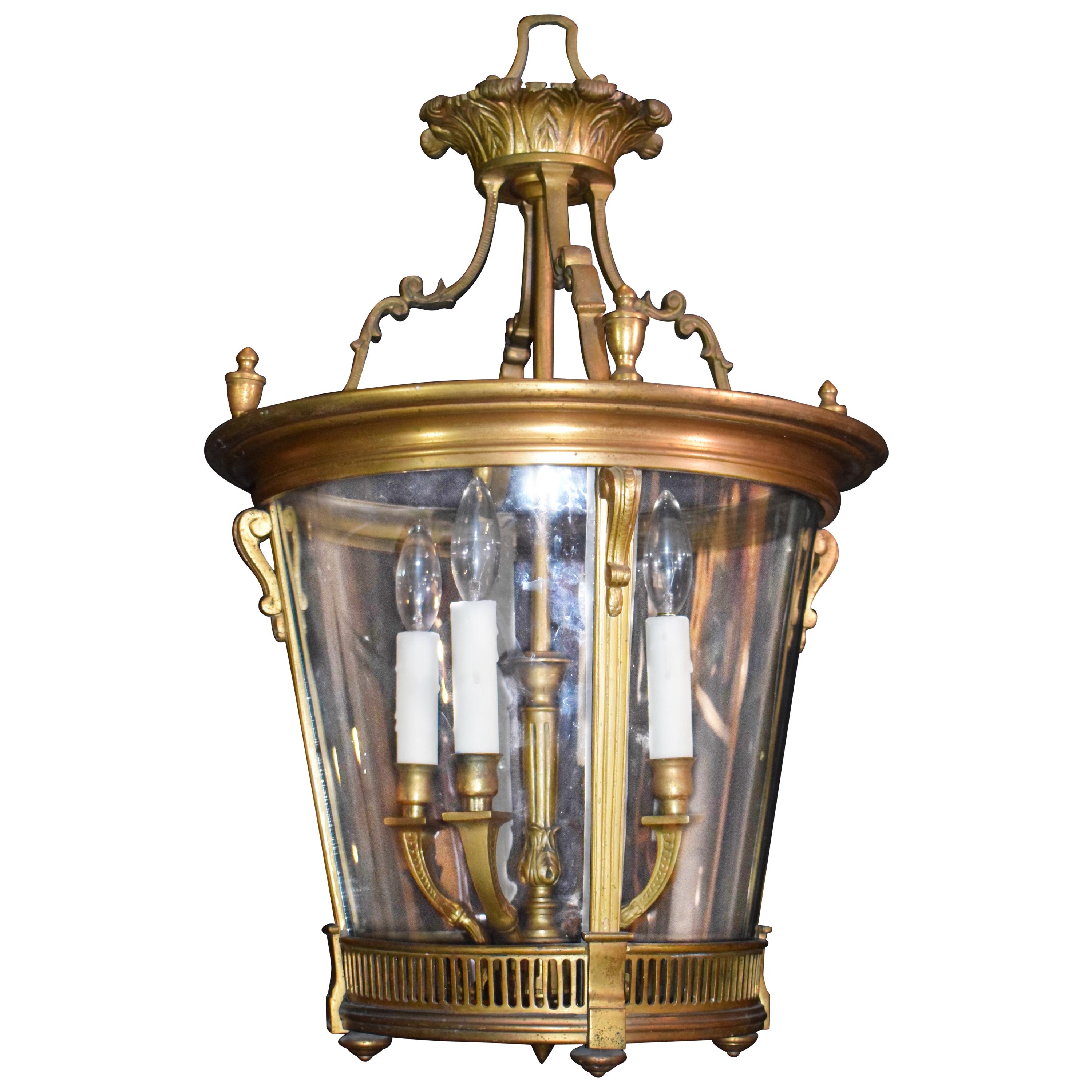 Superb and Elegant Gilt Bronze Lantern with Curved Glass Panels
