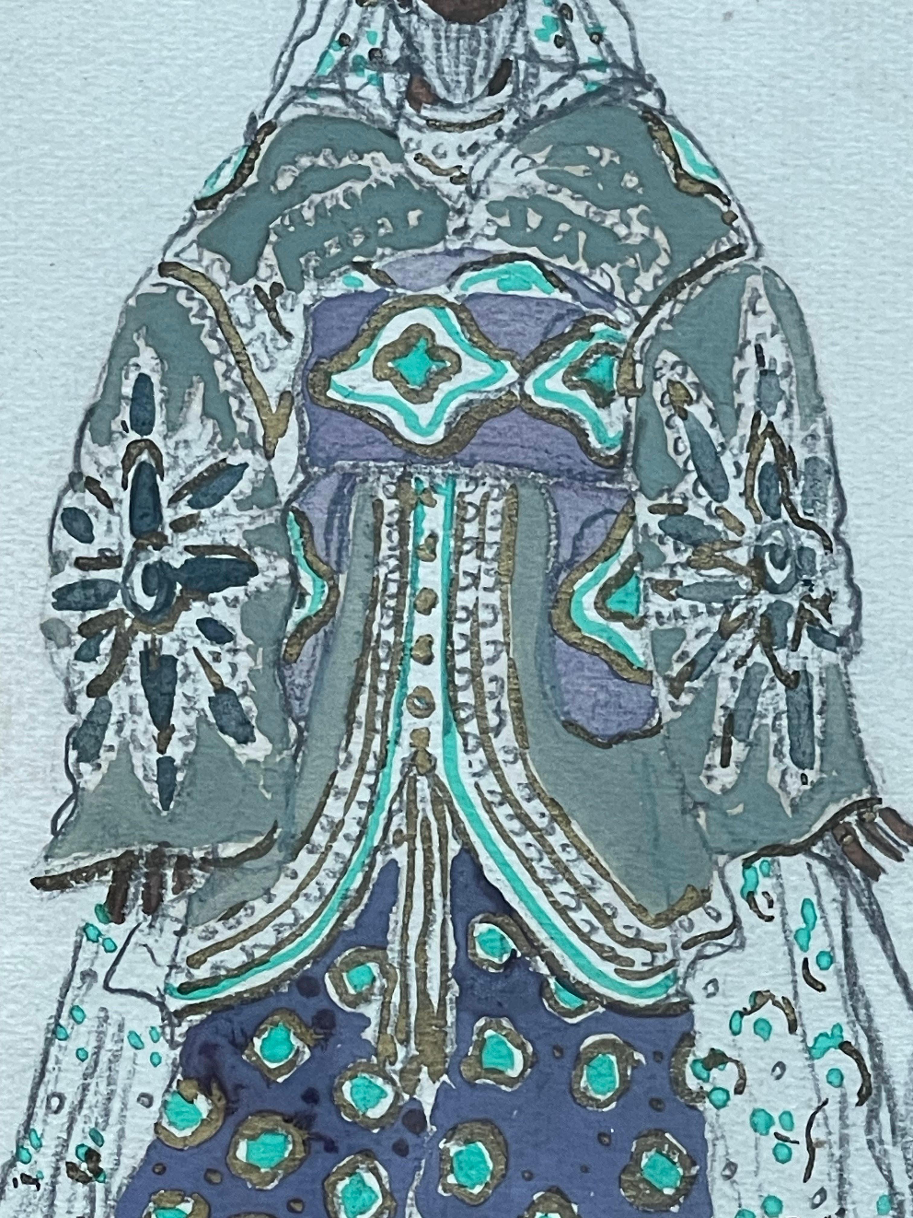 Painted Superb and rare Study of  Aladdin Ballet Costume by Léon Bakst, France, 1919