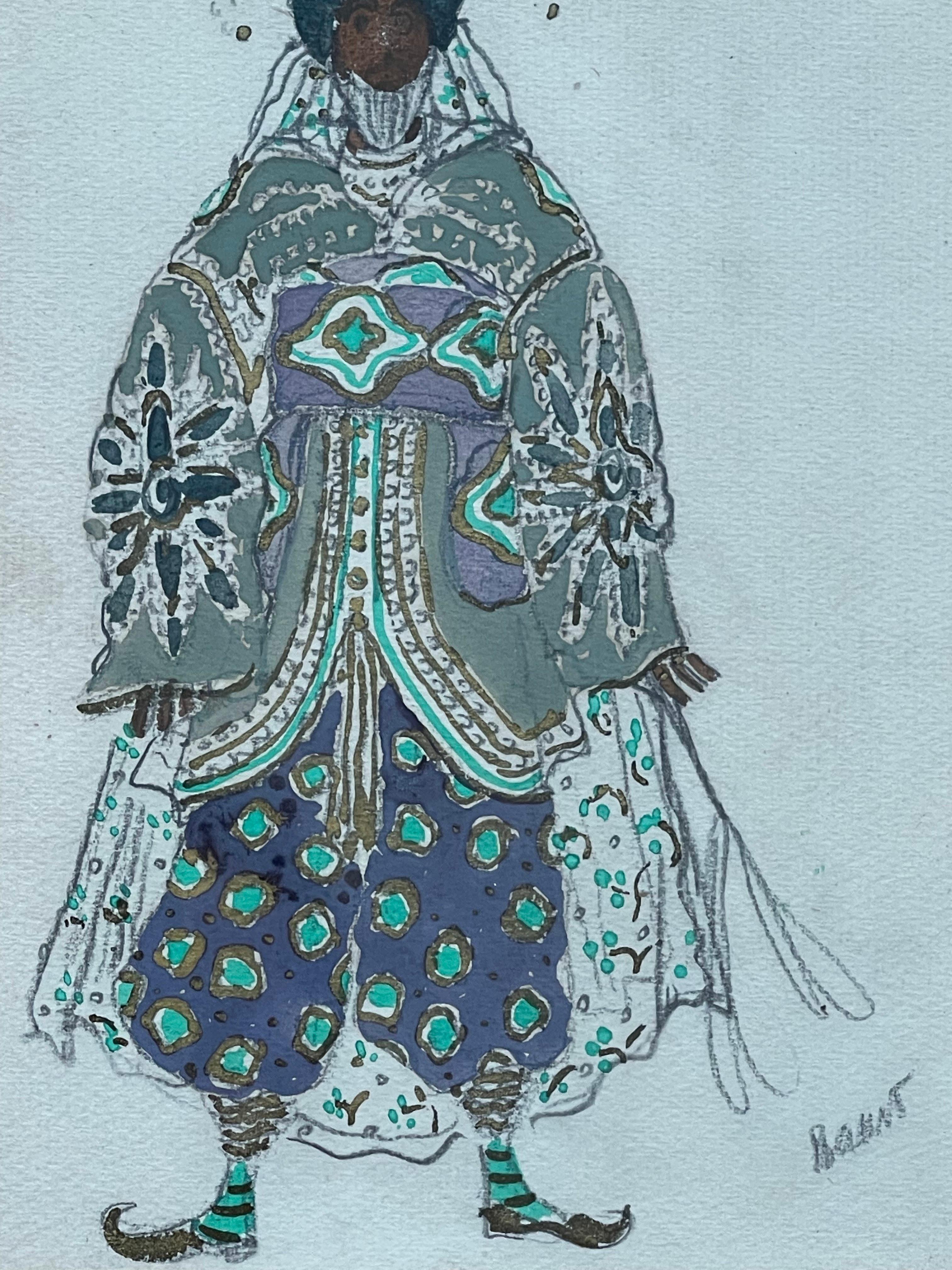 Superb and rare Study of  Aladdin Ballet Costume by Léon Bakst, France, 1919 In Good Condition In Paris, FR
