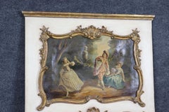 Superb and Unique French Oil on Canvas "Lover Discovered" Trumeau Mirror