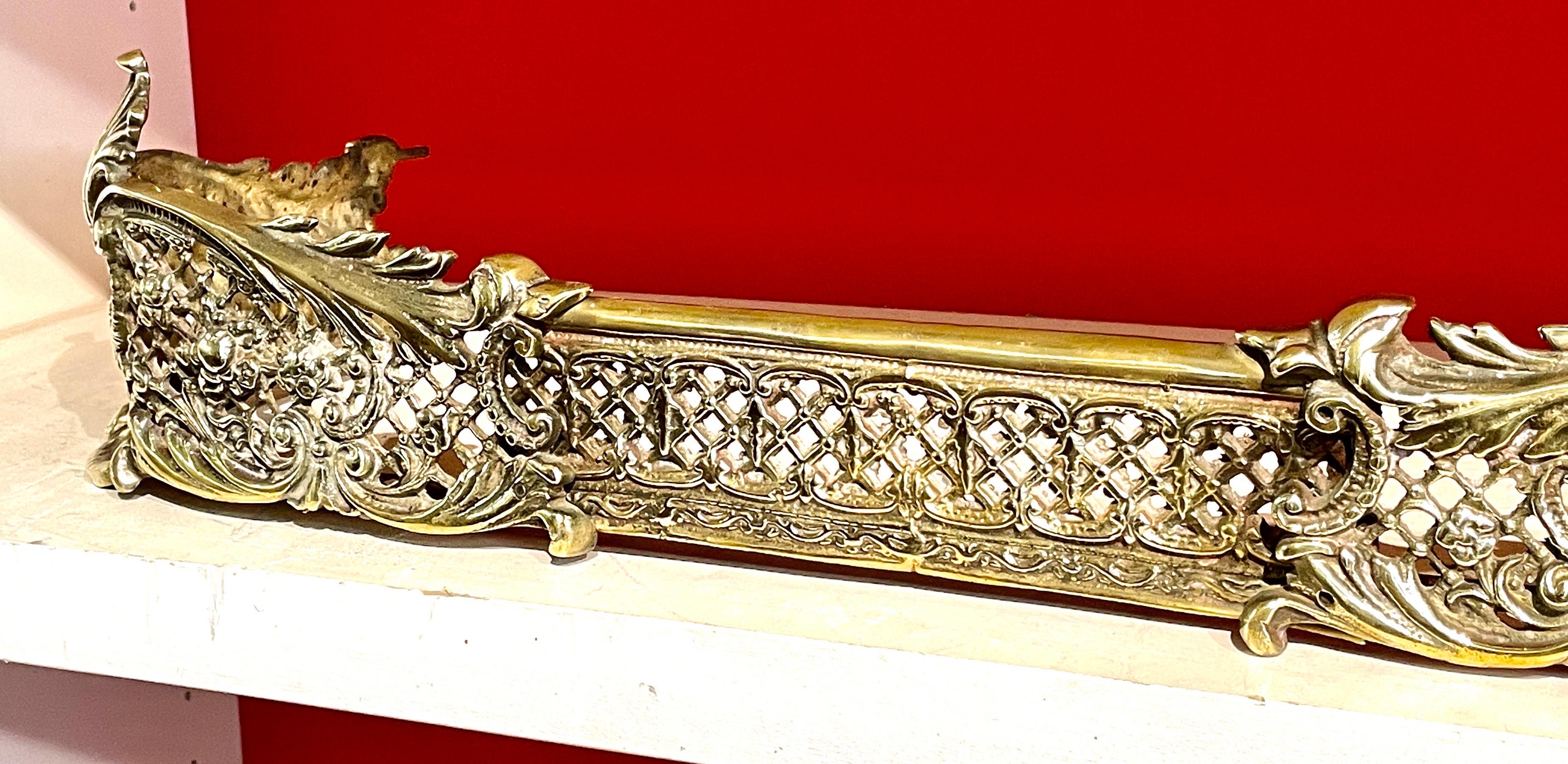 19th Century Superb Antique 19th C. French Cast Brass Rococo Style Fireplace Fender For Sale