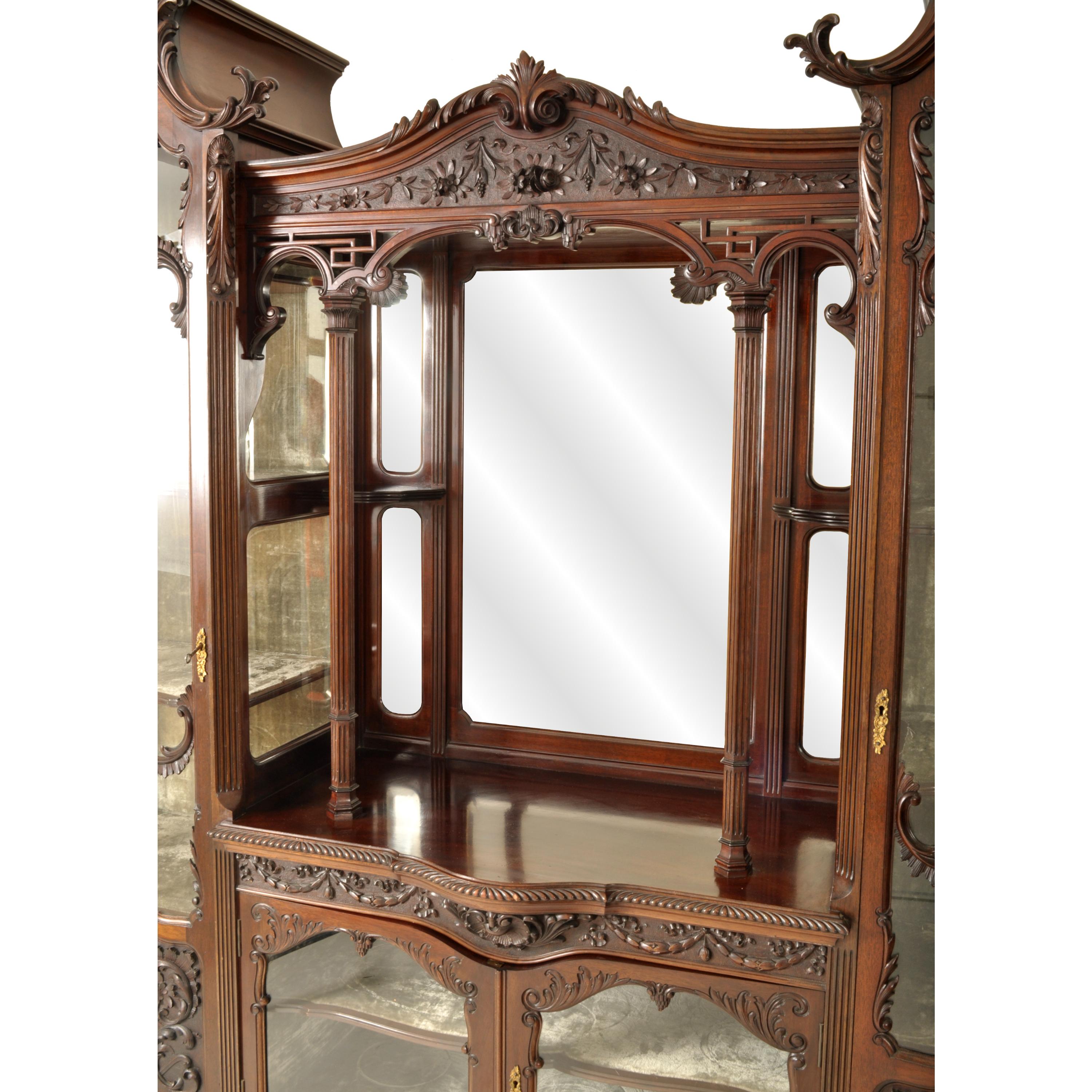  Antique 19th Century Chinese Chippendale Carved Mahogany Display Cabinet Hutch 2