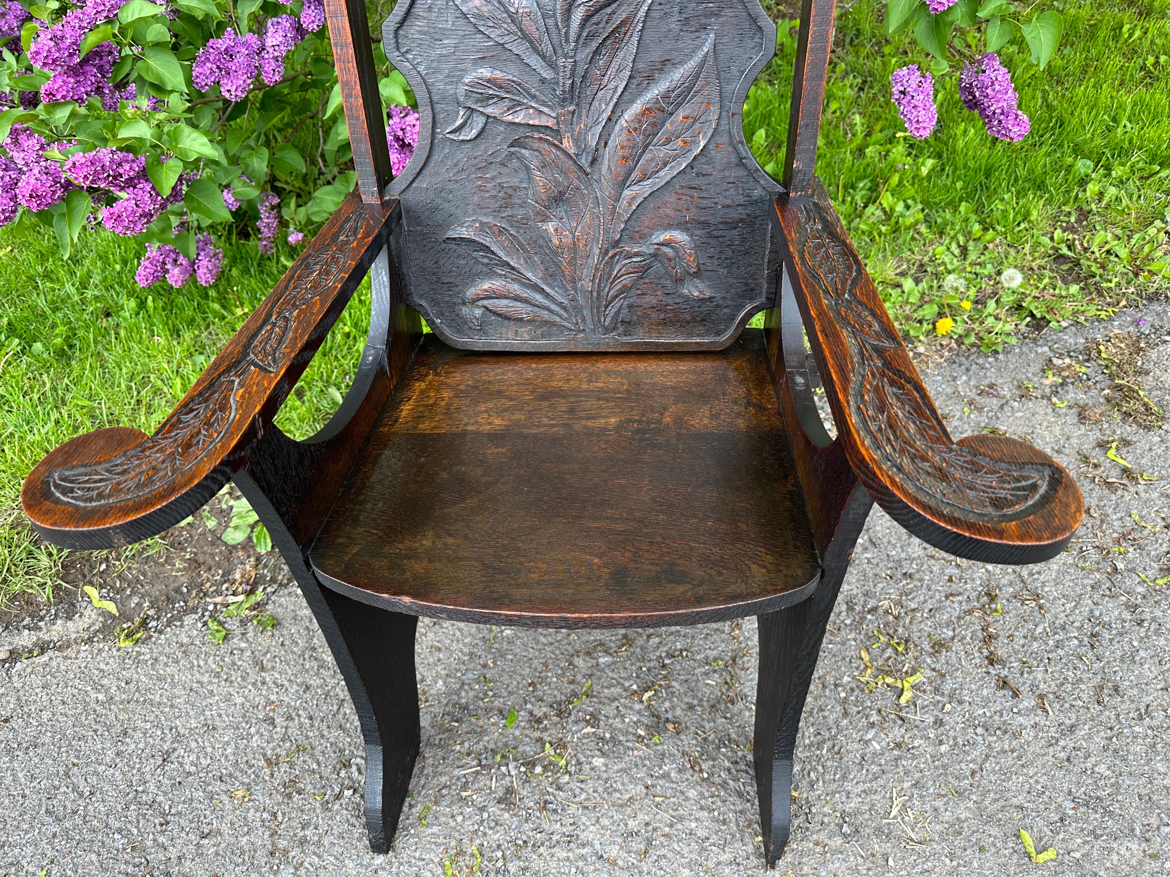 Antiker Arts and Crafts „Funky“ aufwändig geschnitzter Stuhl (Stickley-Ära) - 50% OFF im Angebot 3