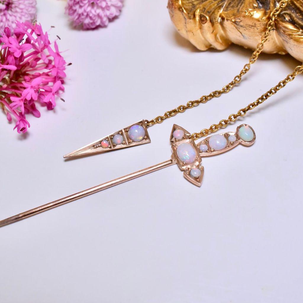Superbo esemplare antico australiano in oro giallo e rosa 9ct con opale bianco massiccio 