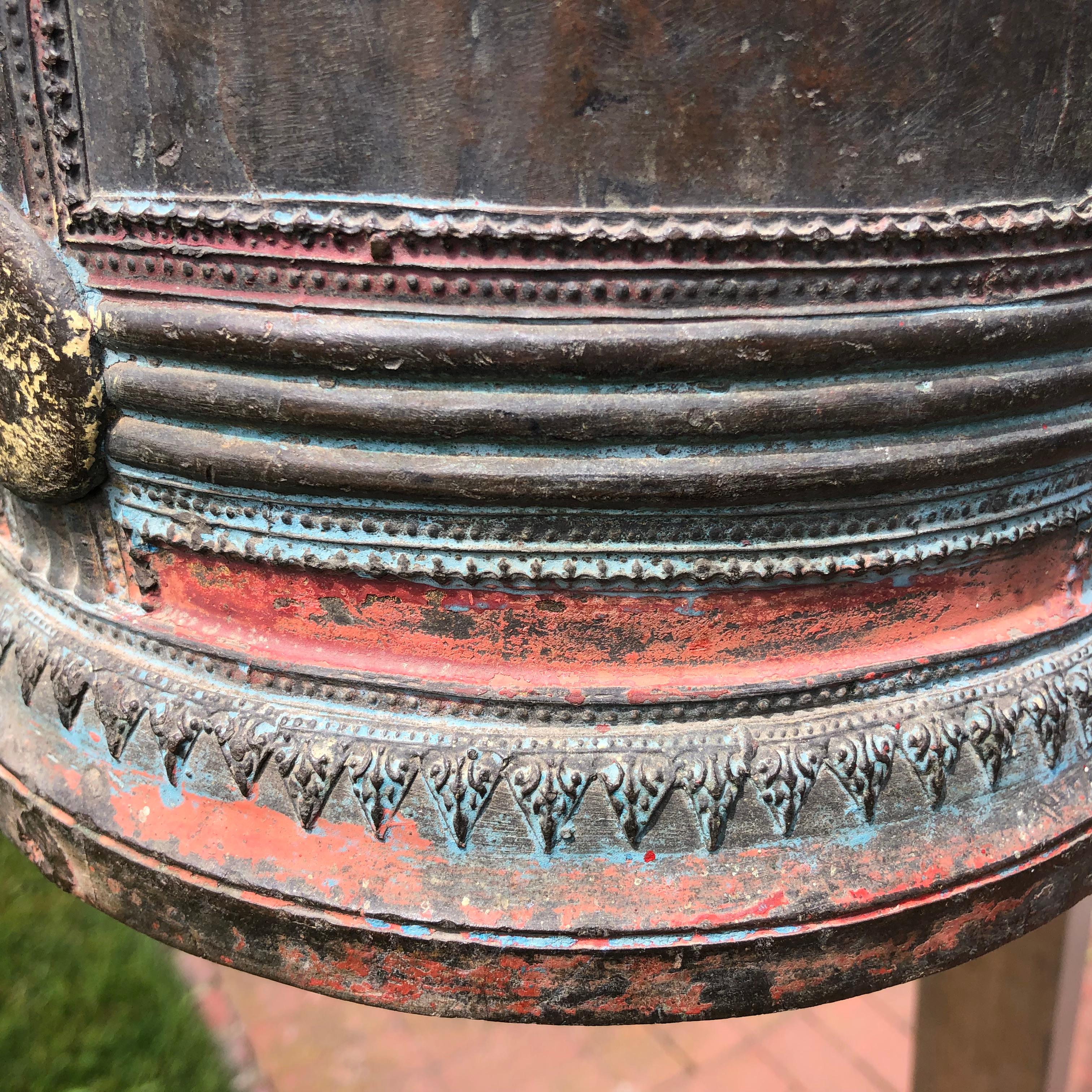 Superb Antique Bronze Bell in Original Paint and Resonating Sound 5