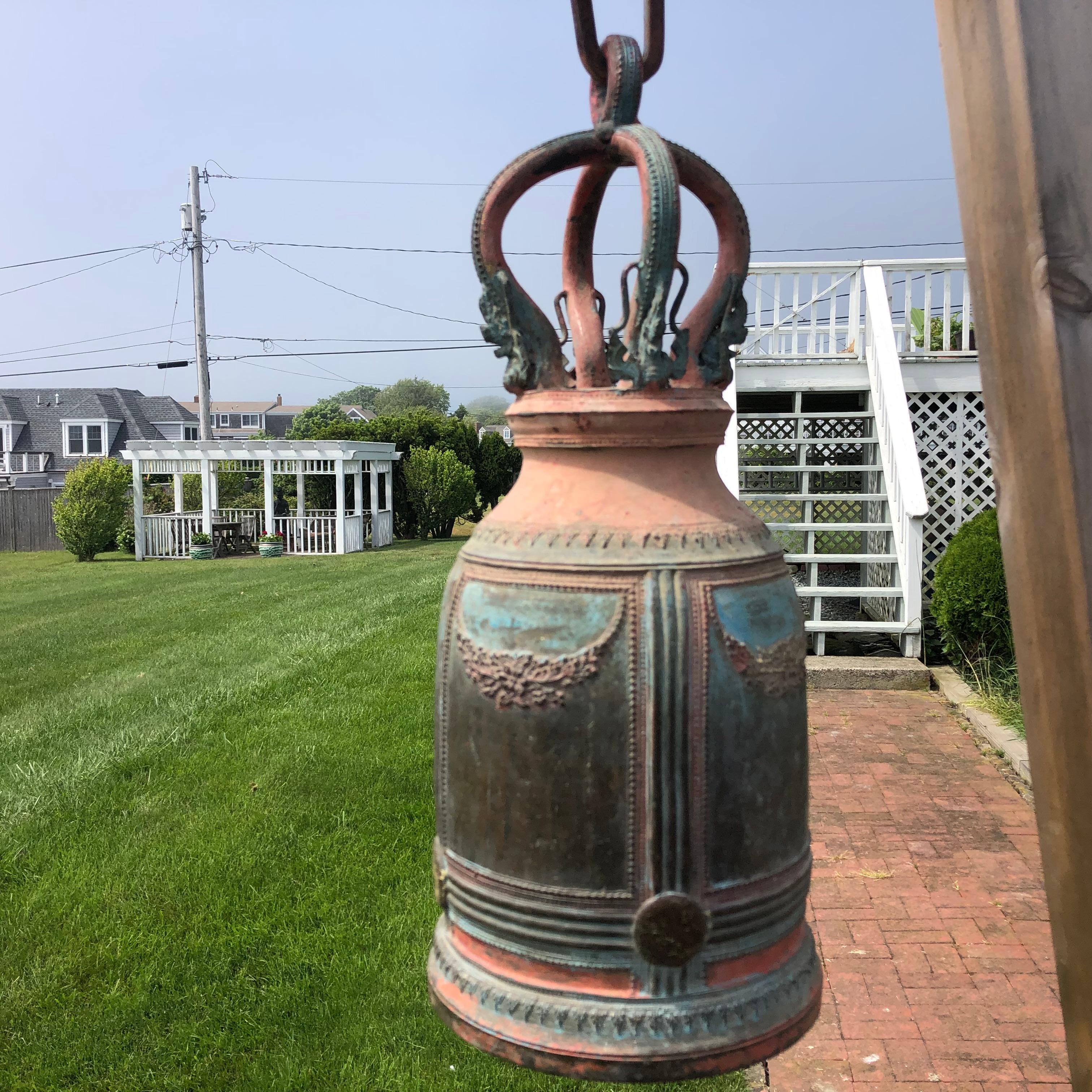 Superb Antique Bronze Bell in Original Paint and Resonating Sound 8