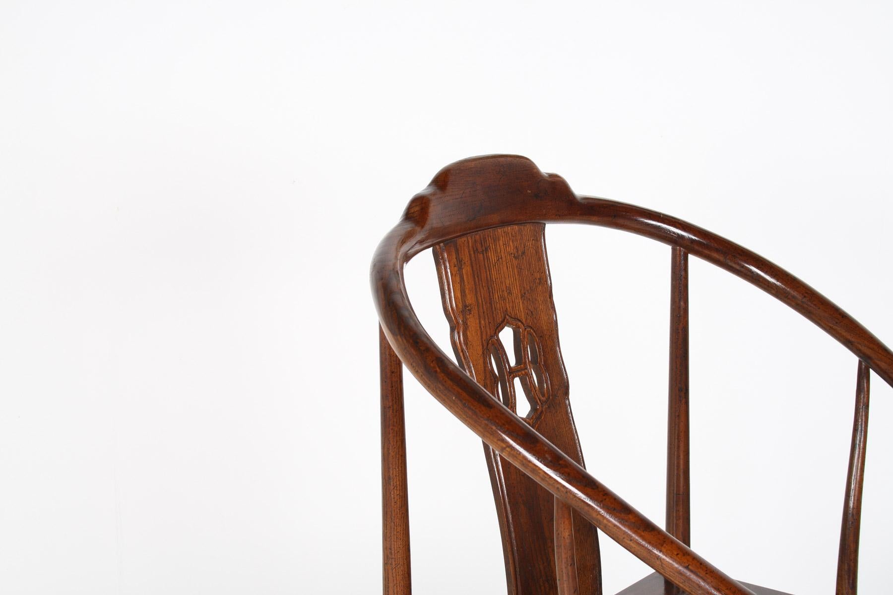 Superbe chaise d'appoint chinoise ancienne en fer à cheval Hongmu fin Qing en vente 5