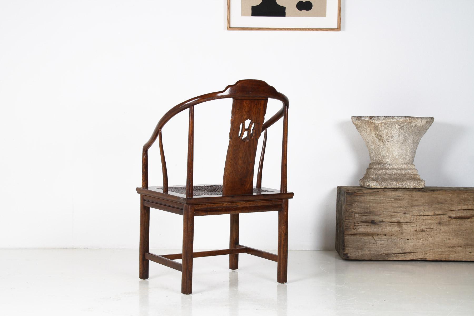 Superbe chaise d'appoint chinoise ancienne en fer à cheval Hongmu fin Qing Bon état - En vente à Llanbrynmair, GB