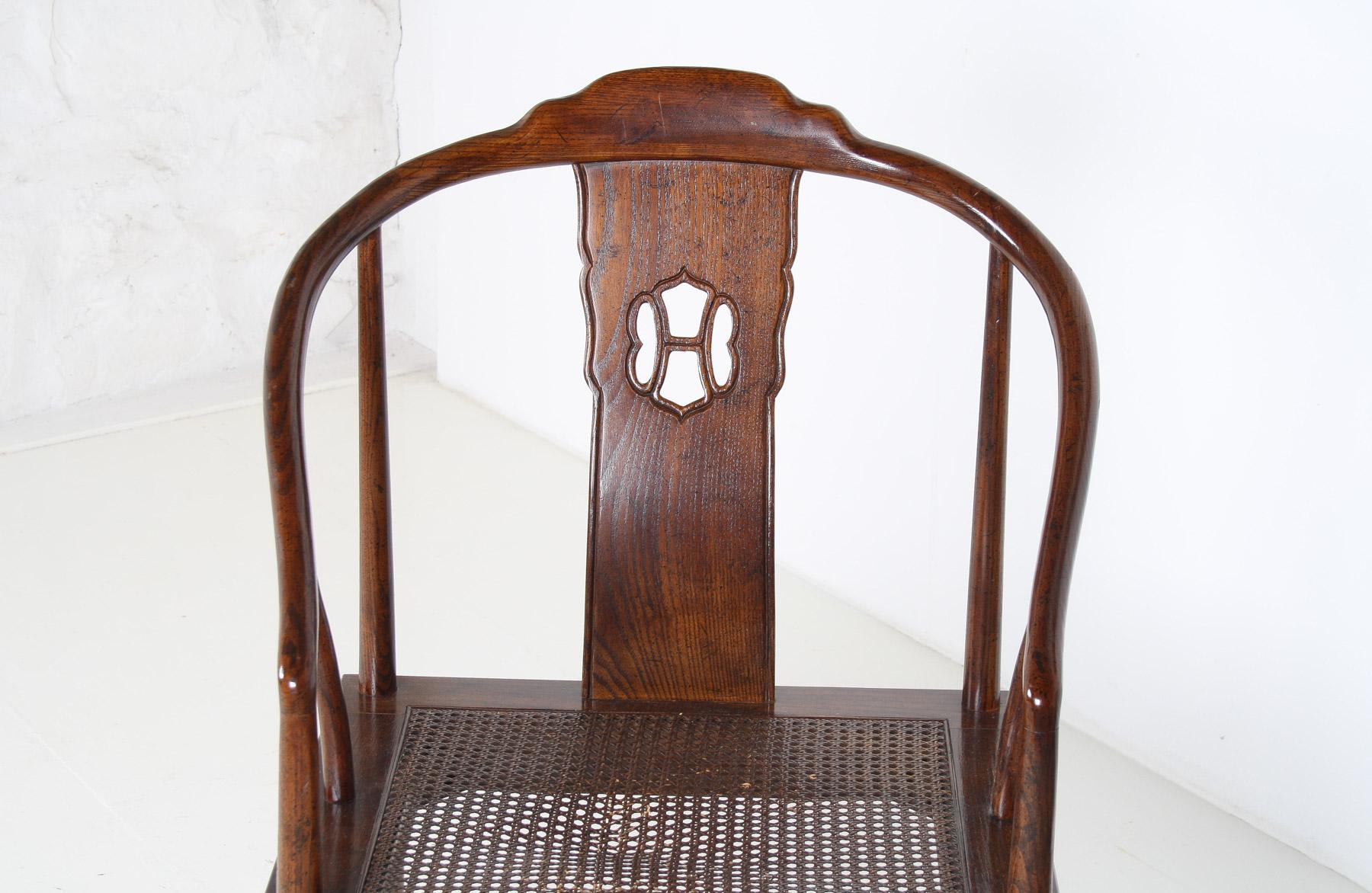 Superbe chaise d'appoint chinoise ancienne en fer à cheval Hongmu fin Qing en vente 1