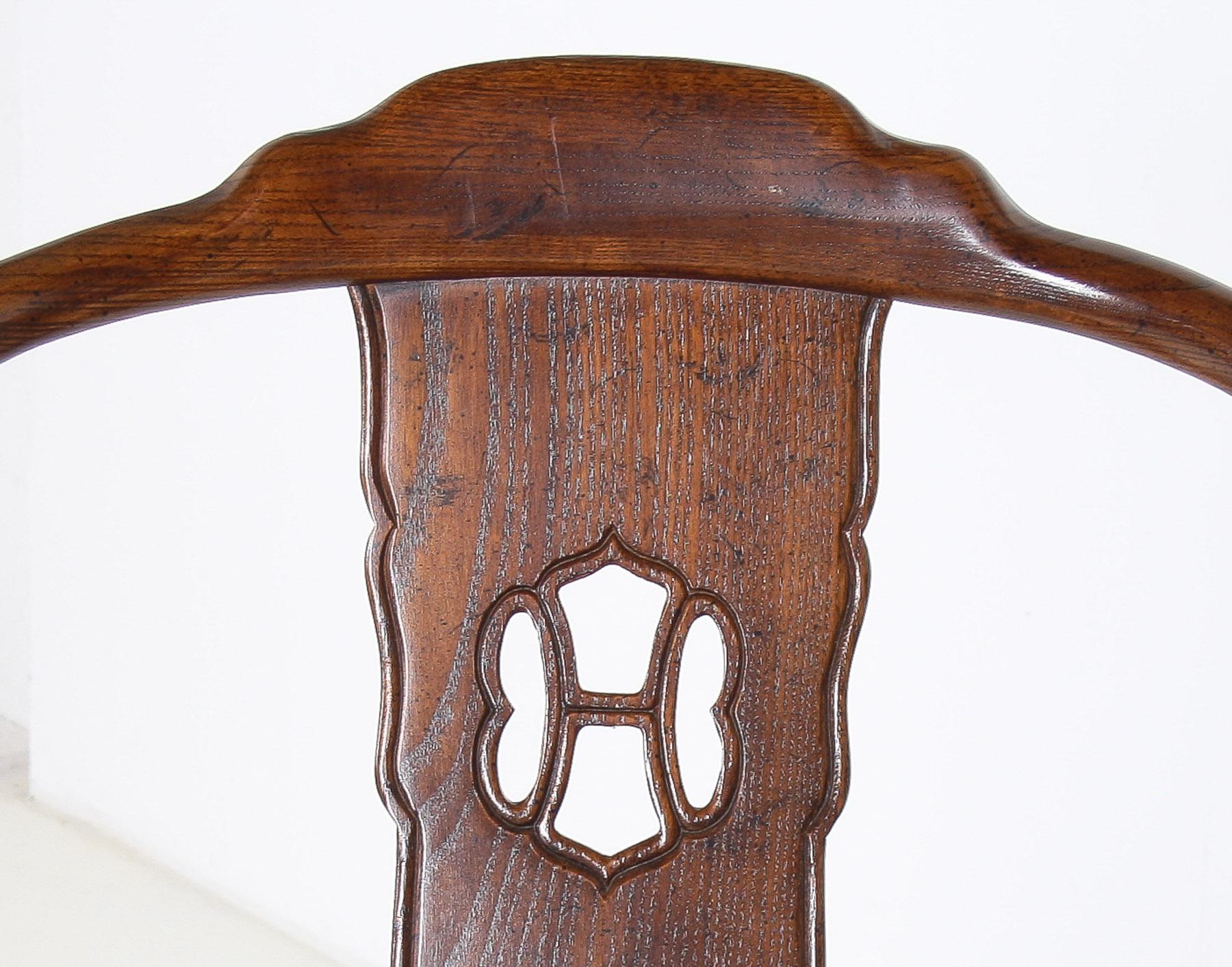 Superbe chaise d'appoint chinoise ancienne en fer à cheval Hongmu fin Qing en vente 2