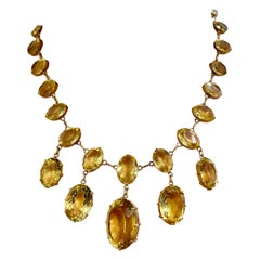 Superb Antique Citrine Riviere, 14k Gold Drop Necklace, Antique