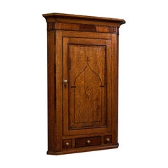 Superb Antique Corner Cabinet, English, Oak, Mahogany, Inlay, Cupboard, Georgian