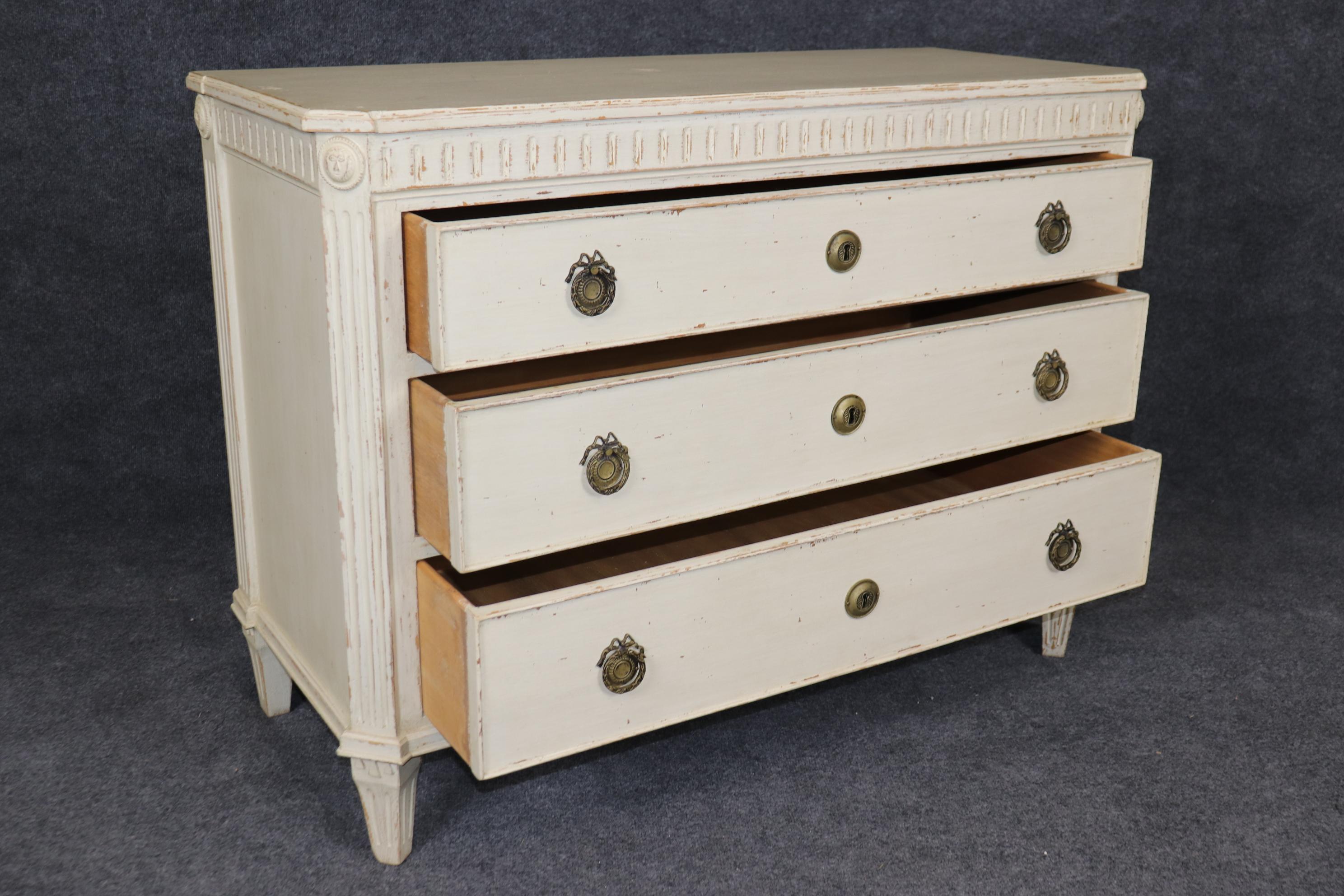 Superb Antique Distressed Creme Painted Swedish Gustavian Commode Circa 1920s 2