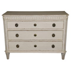 Superb Antique Distressed Creme Painted Swedish Gustavian Commode Circa 1920s