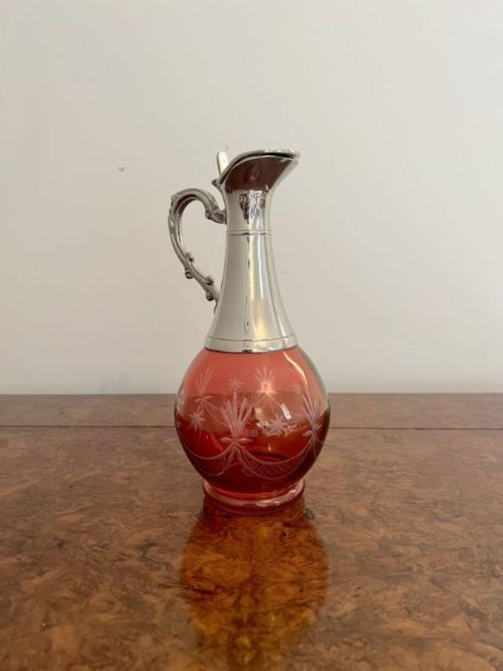 20th Century Superb antique Edwardian cranberry glass wine decanter For Sale