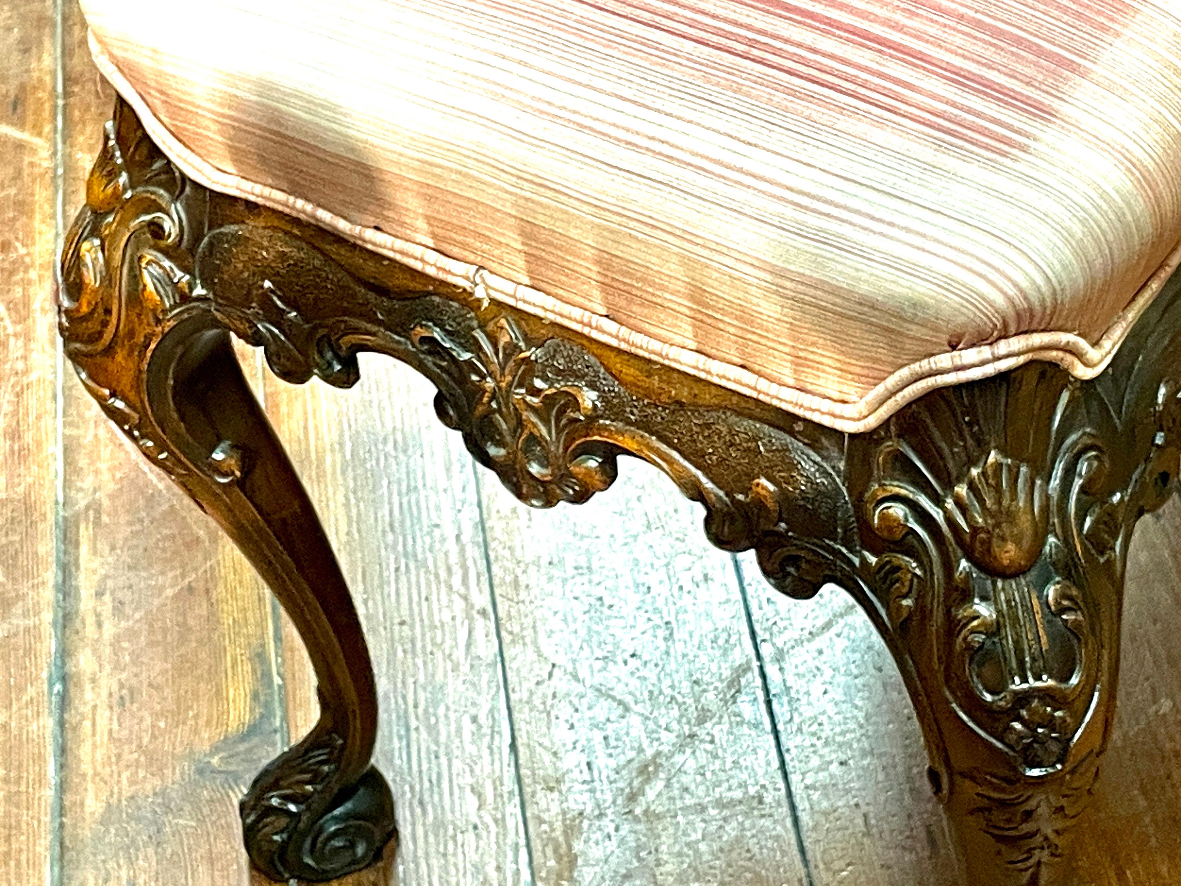 Georgian Superb Antique English Geo. Style Carved Mahogany Bedside or Fireside Bench For Sale