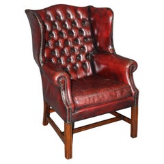 Superb Antique English-Made Tufted Leather Chesterfield Wingback Wingchair