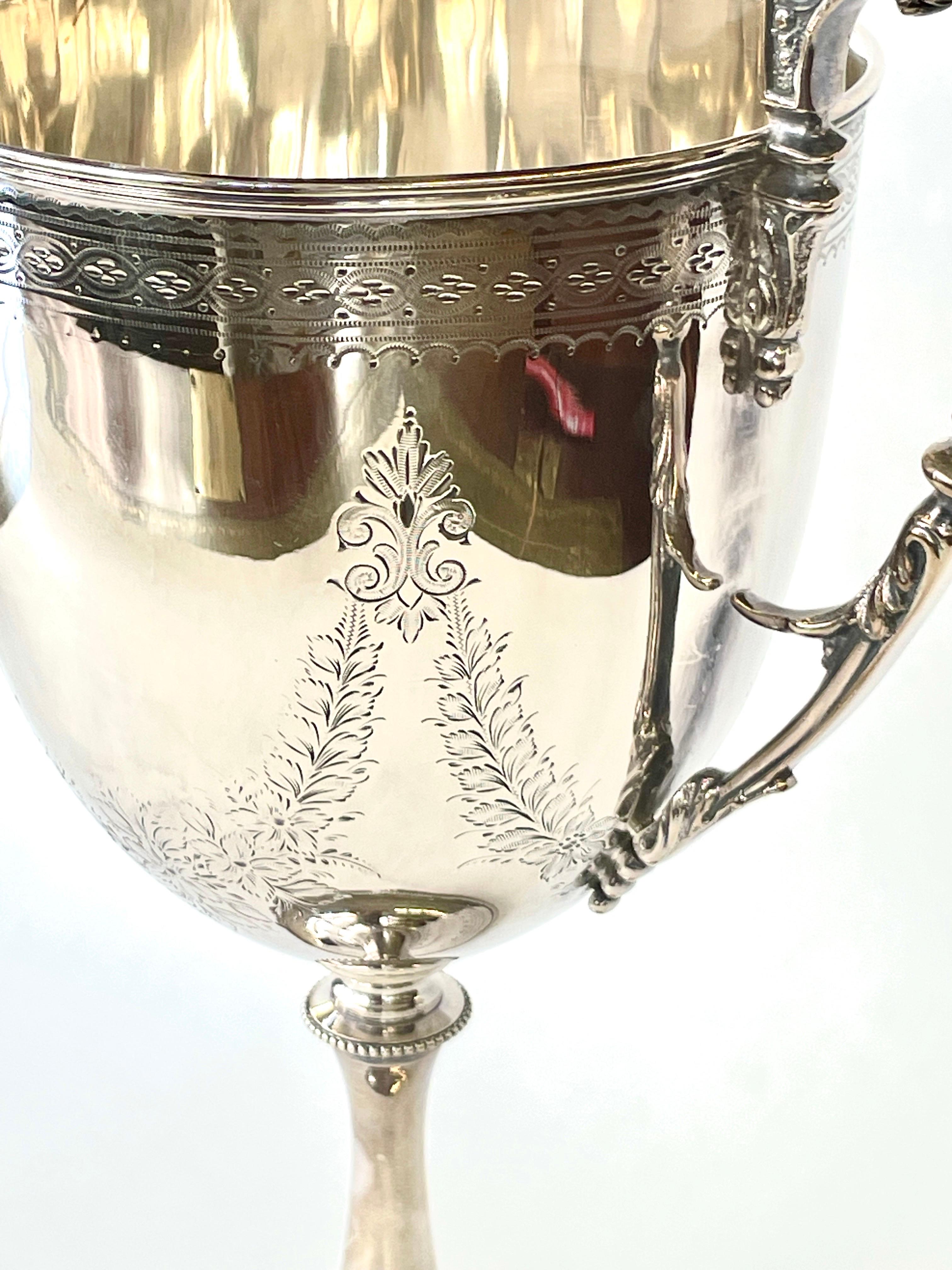 Adam Style Superb Antique English Sheffield Silver Plate Hand Engraved 2-Handle Loving Cup For Sale