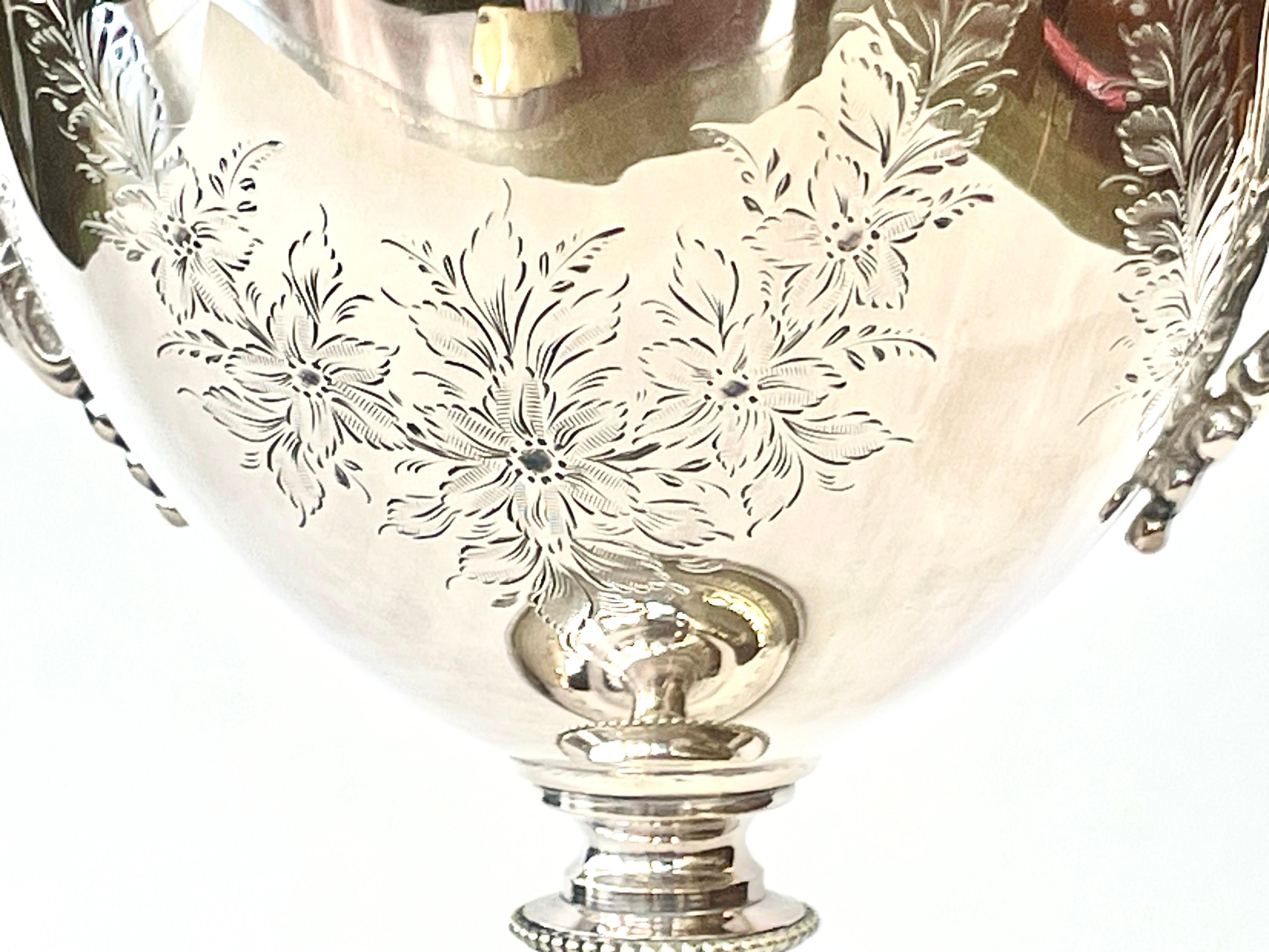 Hand-Crafted Superb Antique English Sheffield Silver Plate Hand Engraved 2-Handle Loving Cup For Sale