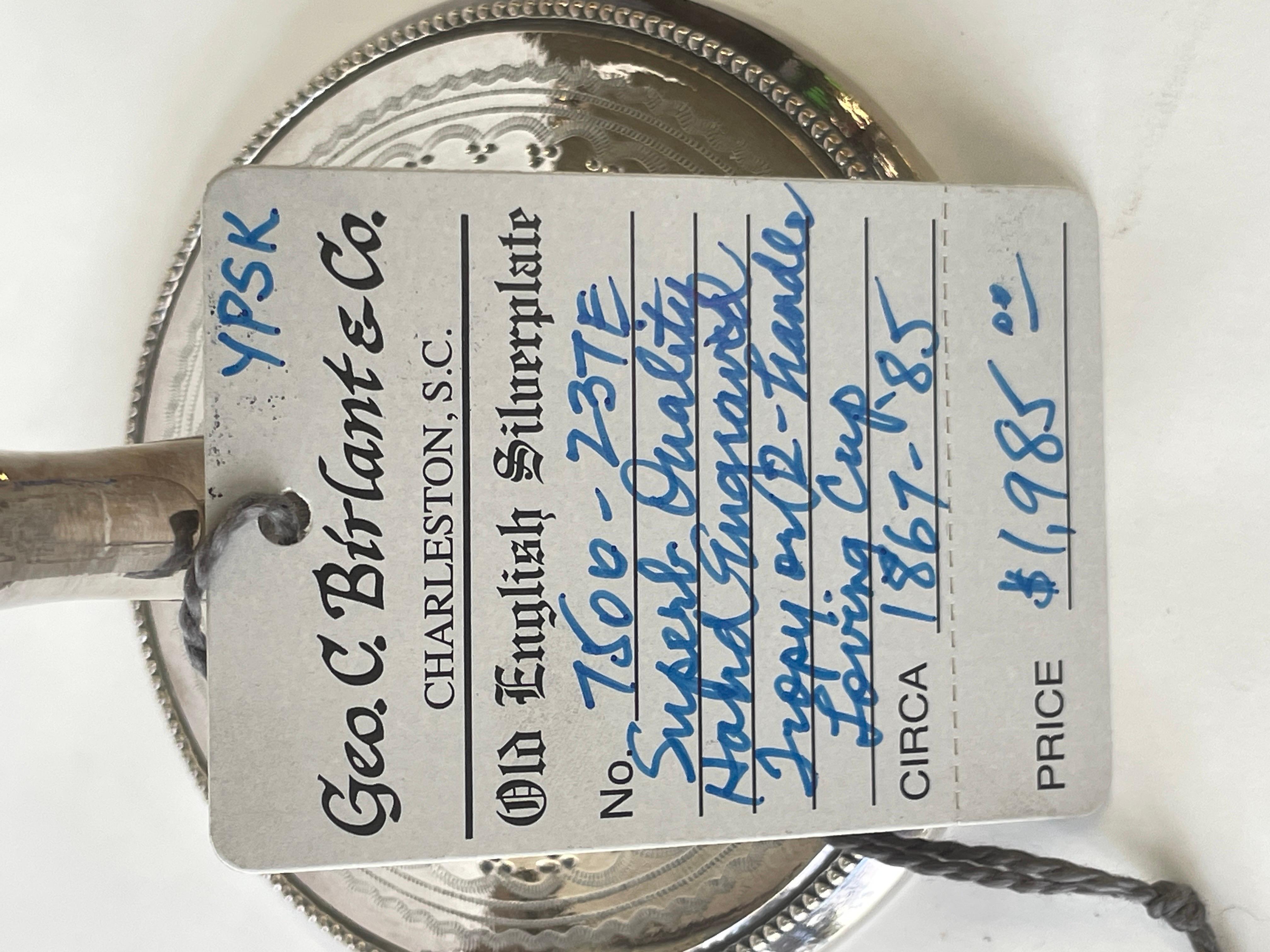 Superb Antique English Sheffield Silver Plate Hand Engraved 2-Handle Loving Cup For Sale 2