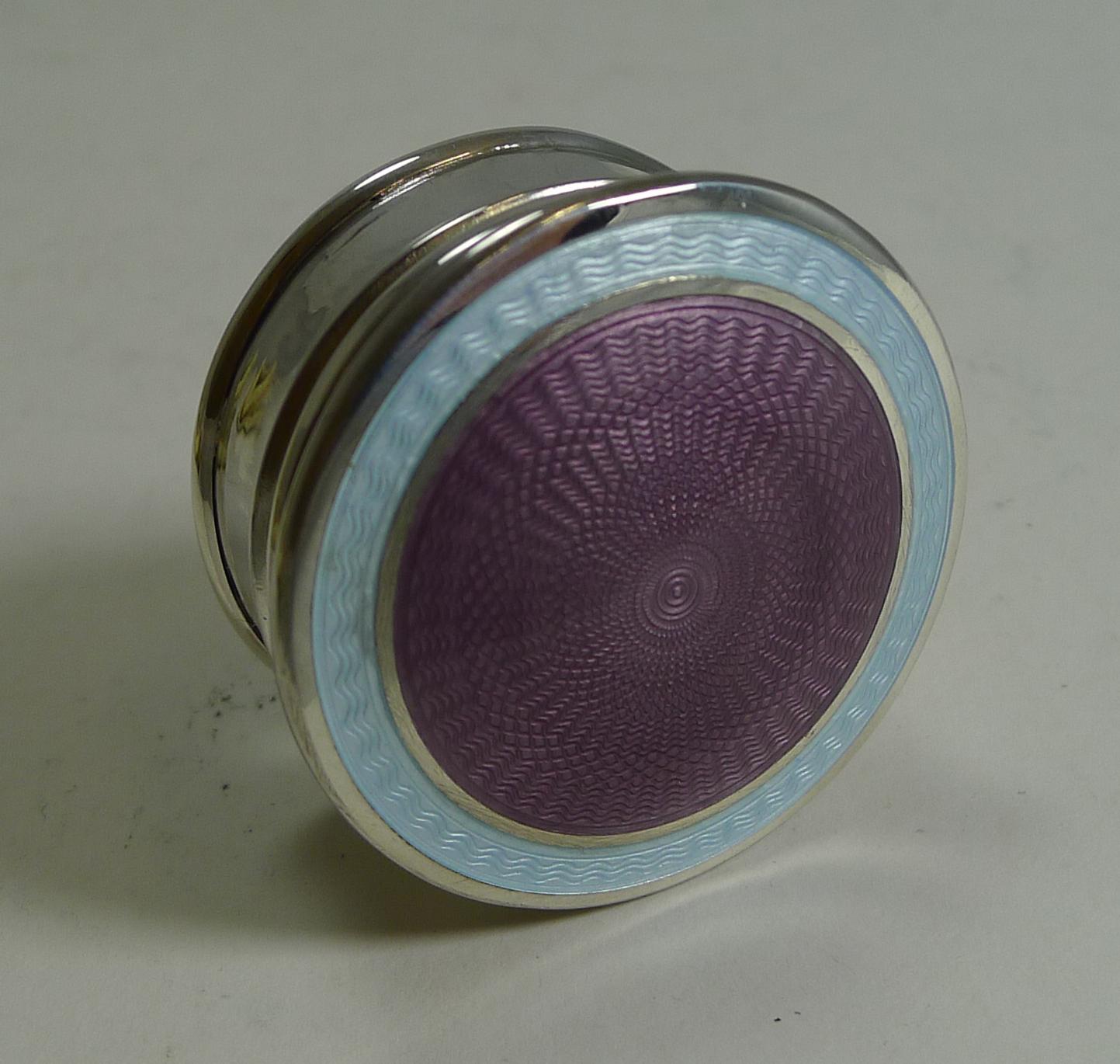 Superb Antique English Sterling Silver and Guilloche Enamel Pill Box 1