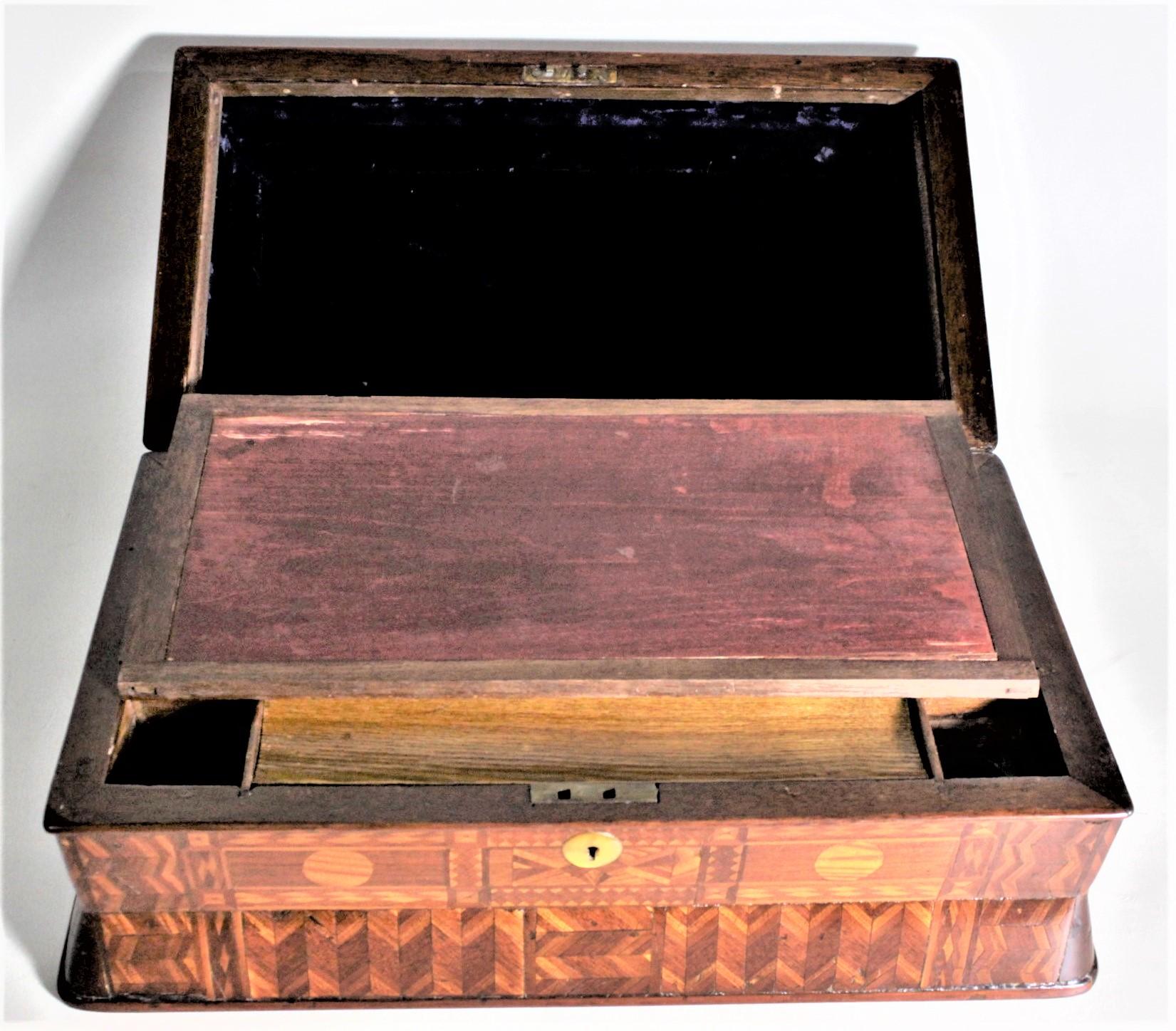Superb Antique Folk Art Parquetry Casket Styled Writing Box or Lap Desk For Sale 4