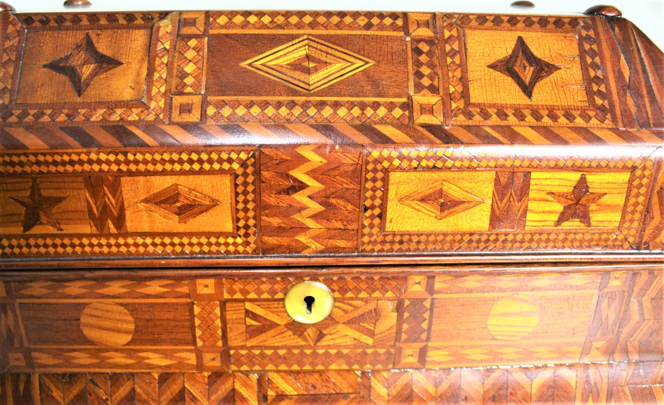 Superb Antique Folk Art Parquetry Casket Styled Writing Box or Lap Desk For Sale 8