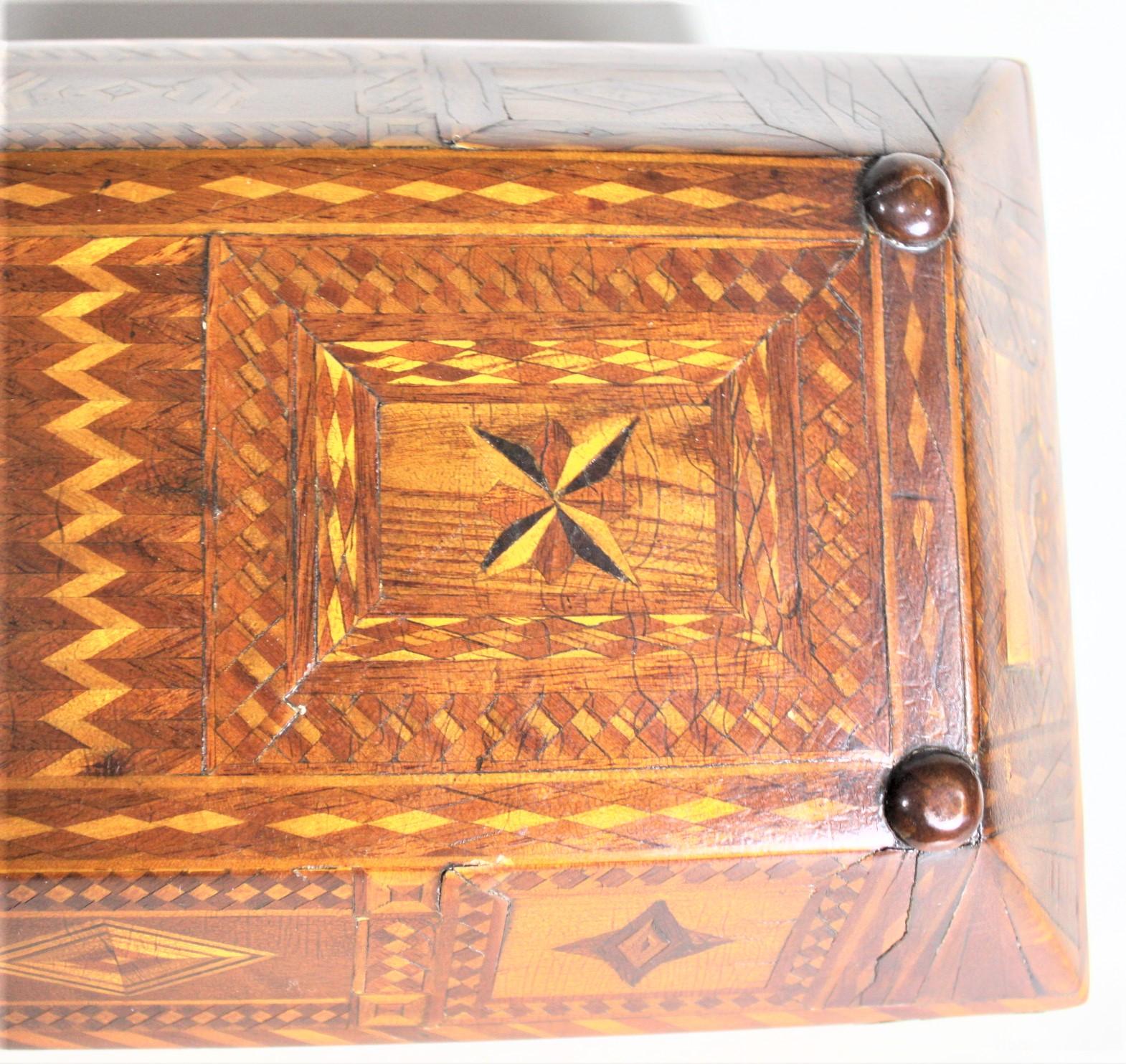 Superb Antique Folk Art Parquetry Casket Styled Writing Box or Lap Desk For Sale 9