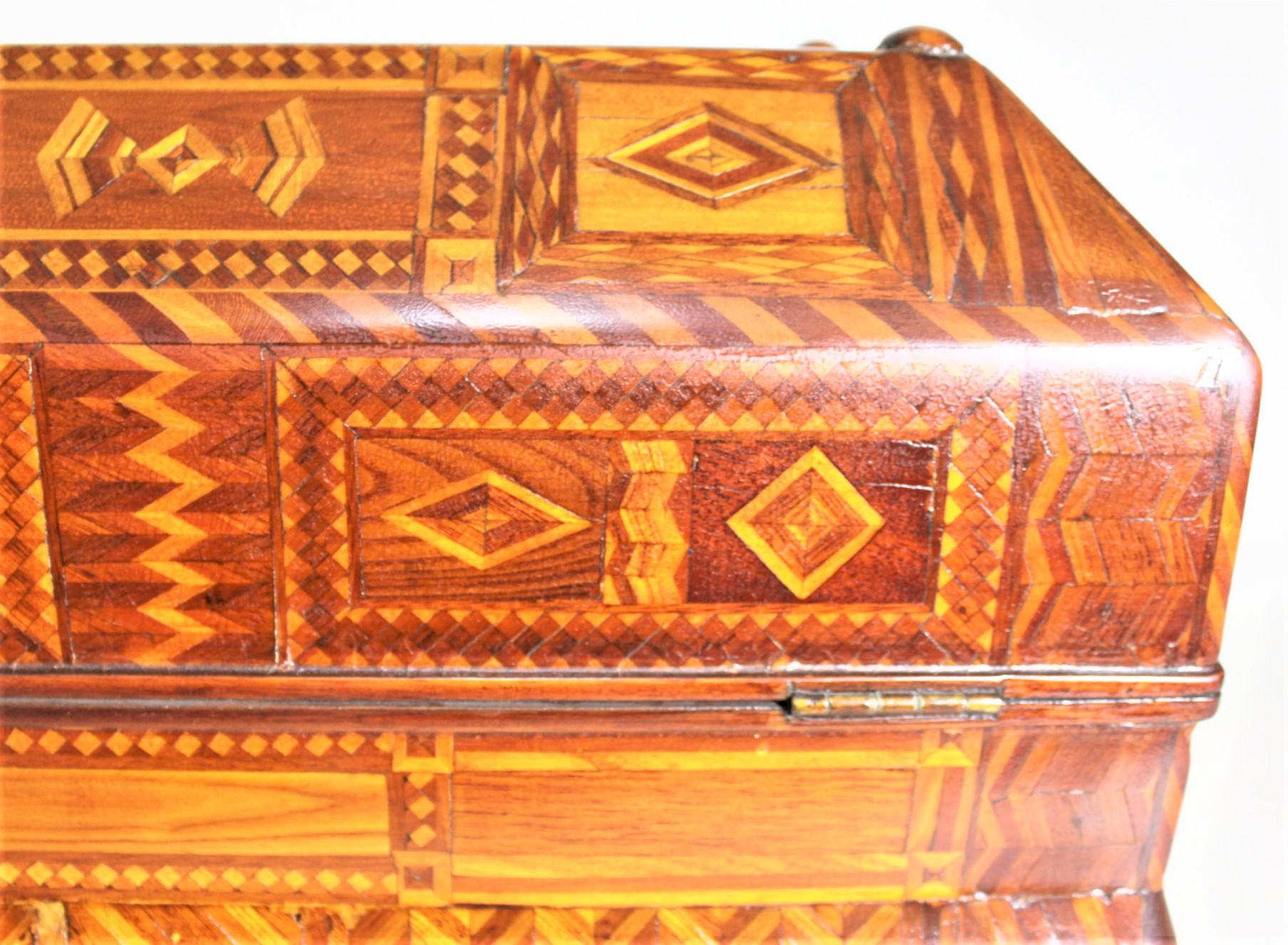 Superb Antique Folk Art Parquetry Casket Styled Writing Box or Lap Desk For Sale 10