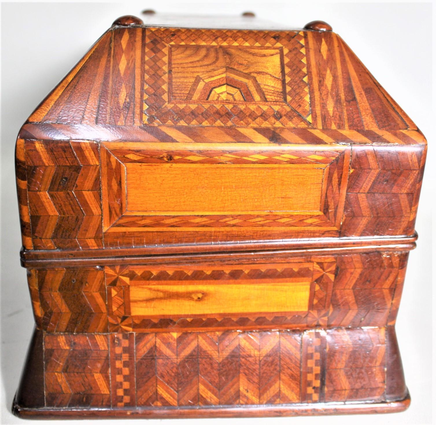 Superb Antique Folk Art Parquetry Casket Styled Writing Box or Lap Desk For Sale 11