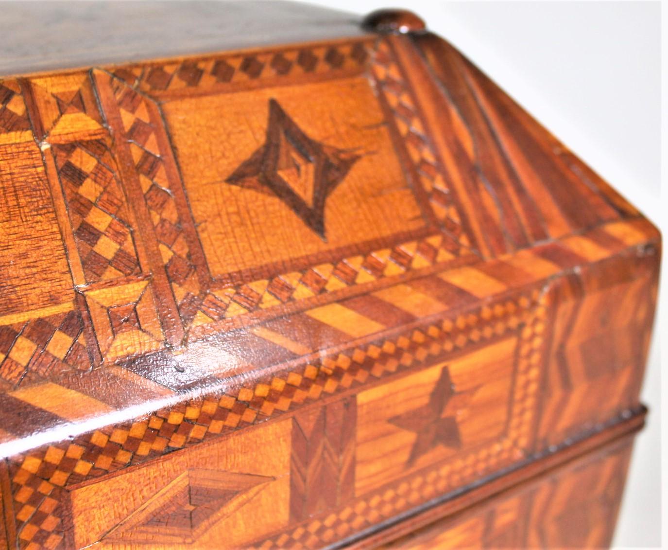 Superb Antique Folk Art Parquetry Casket Styled Writing Box or Lap Desk For Sale 13