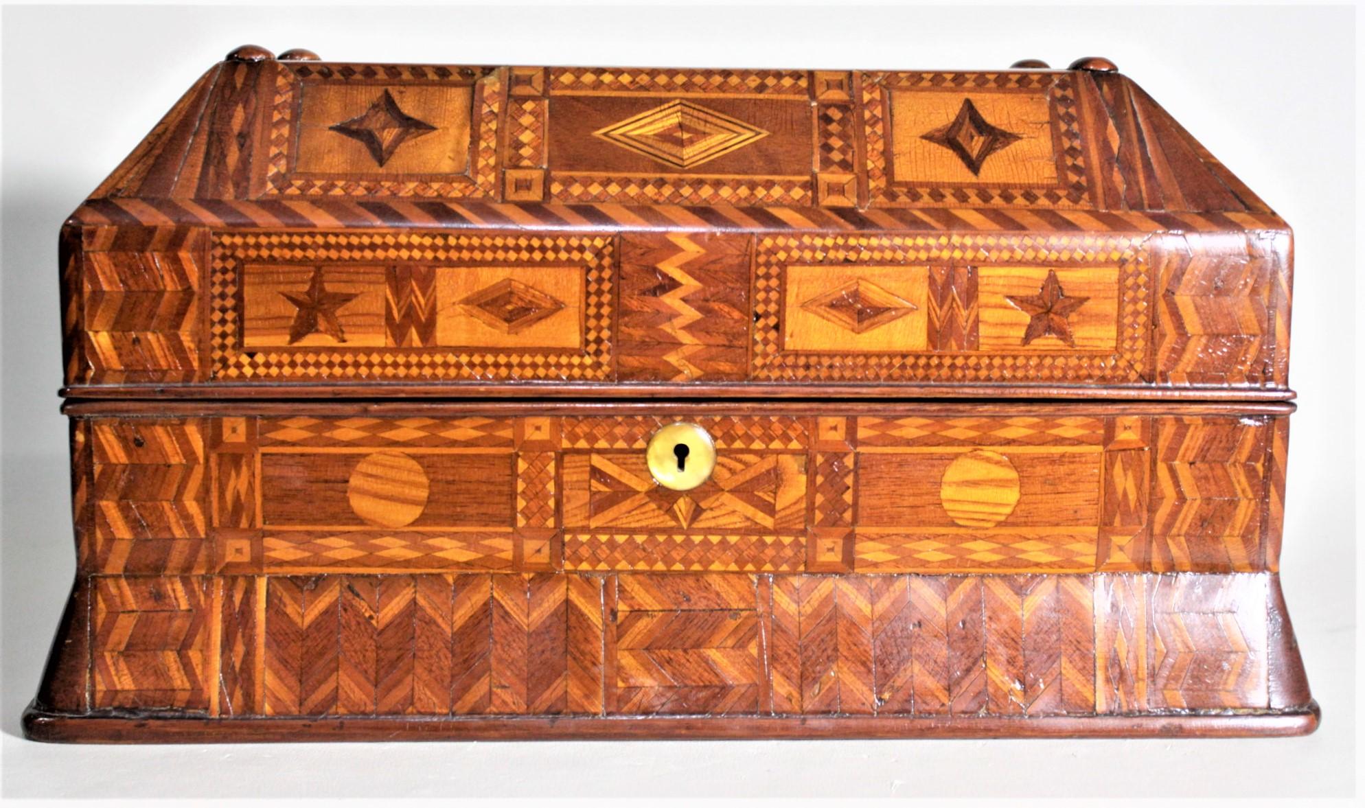 Canadian Superb Antique Folk Art Parquetry Casket Styled Writing Box or Lap Desk For Sale