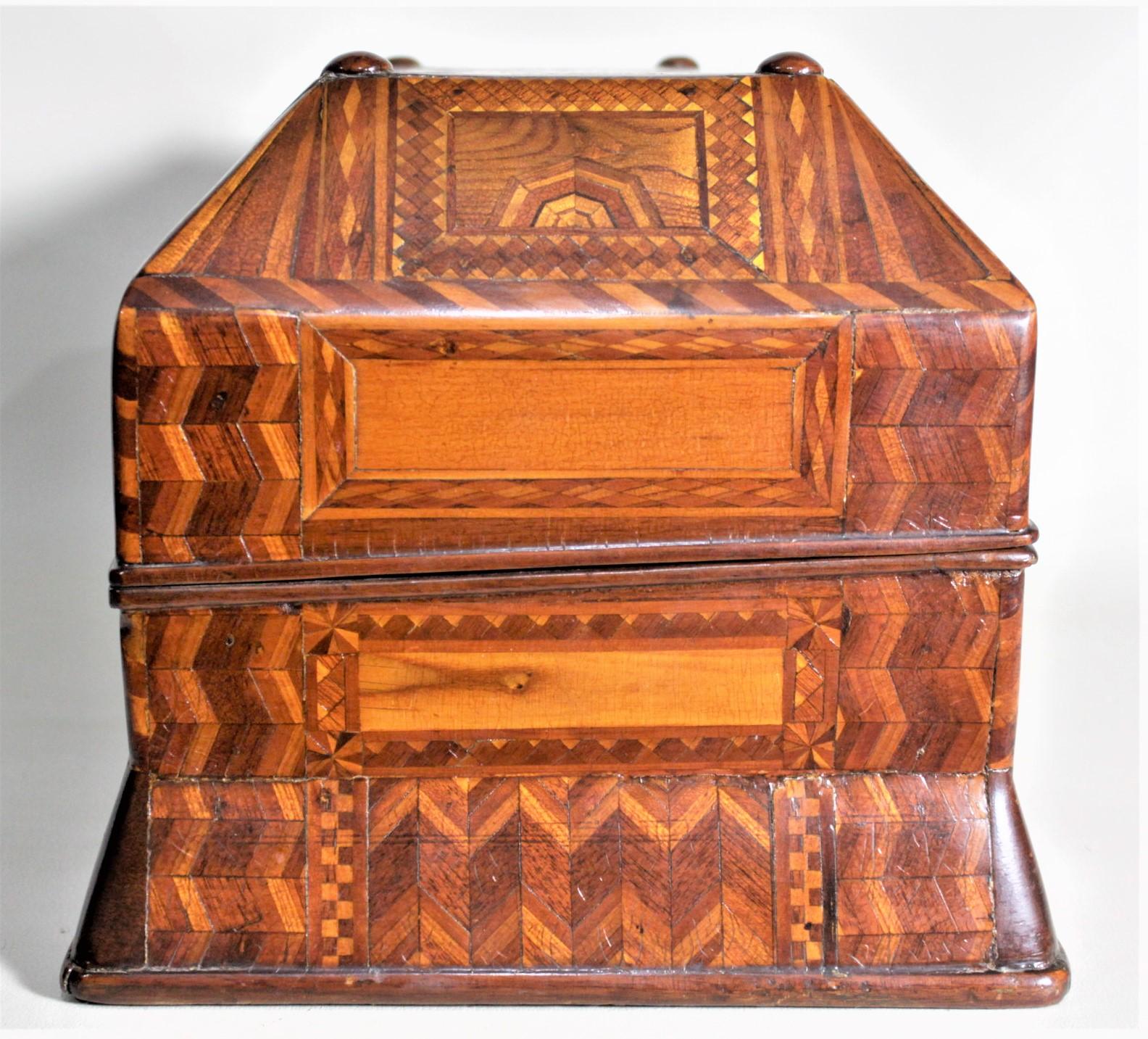 Superb Antique Folk Art Parquetry Casket Styled Writing Box or Lap Desk In Good Condition For Sale In Hamilton, Ontario
