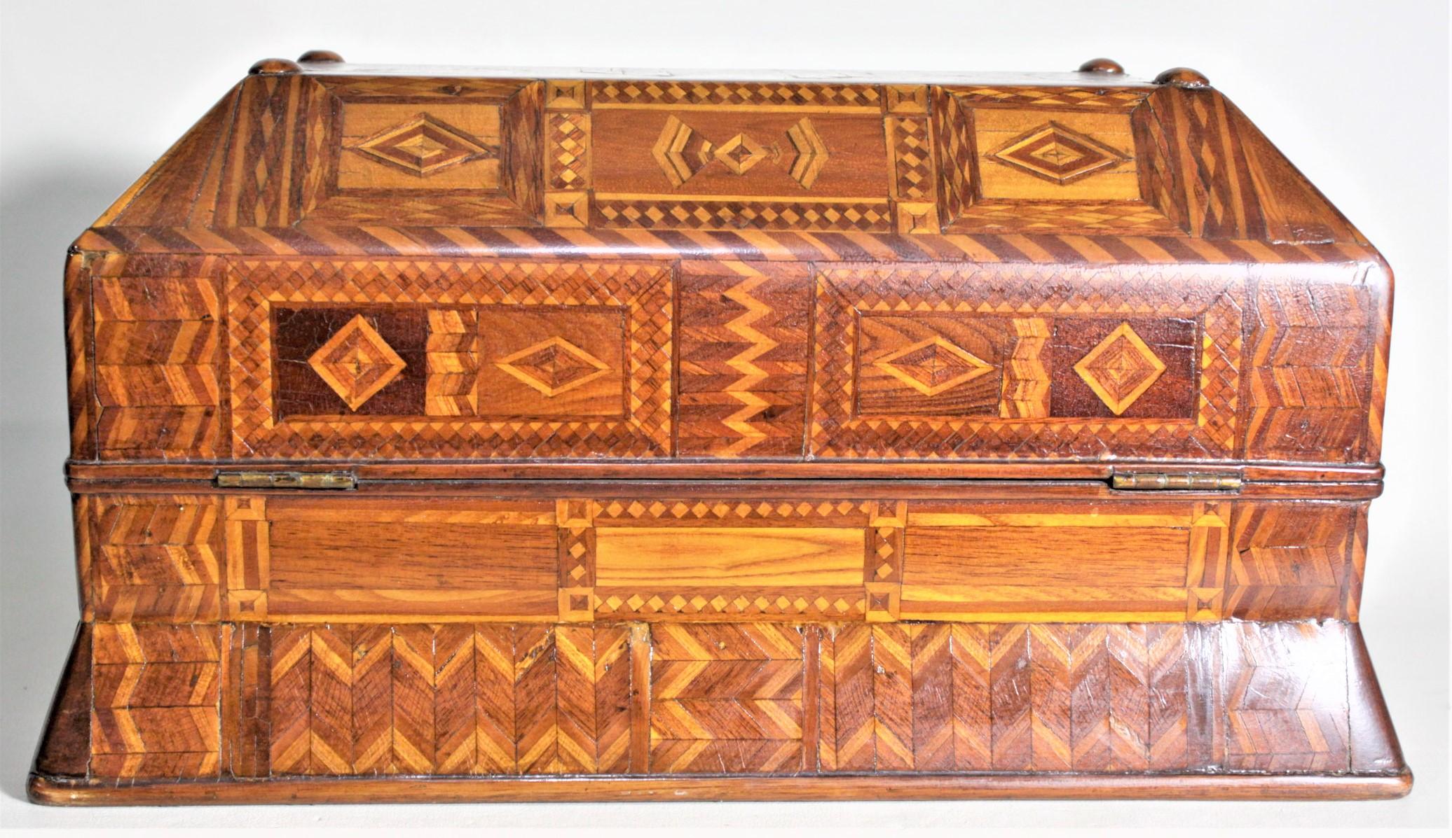 20th Century Superb Antique Folk Art Parquetry Casket Styled Writing Box or Lap Desk For Sale