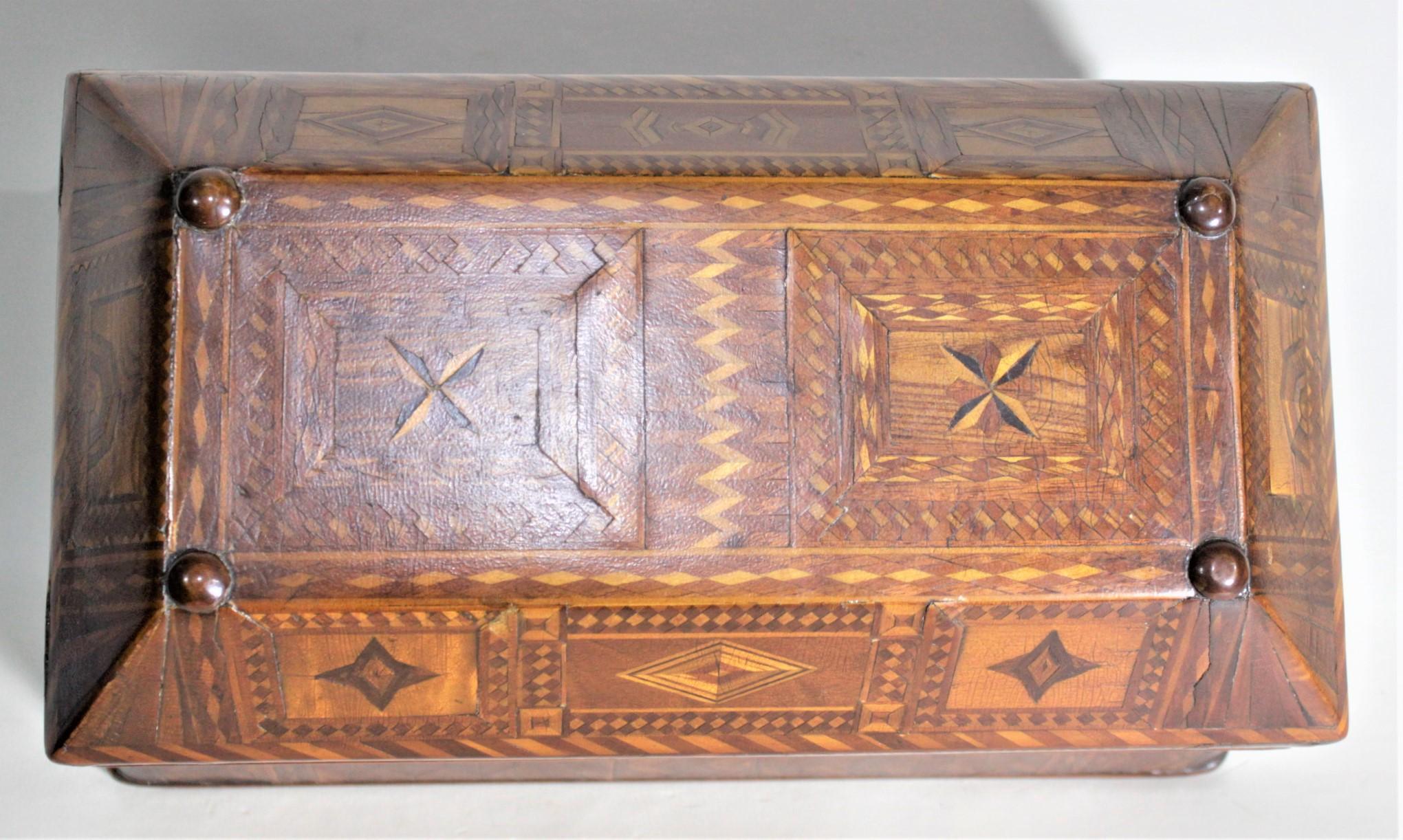 Superb Antique Folk Art Parquetry Casket Styled Writing Box or Lap Desk For Sale 1