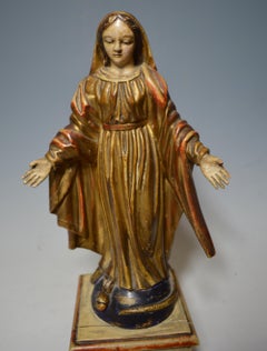 Superb Antique French Christian Poly Chrome Wood Carving of a Saint